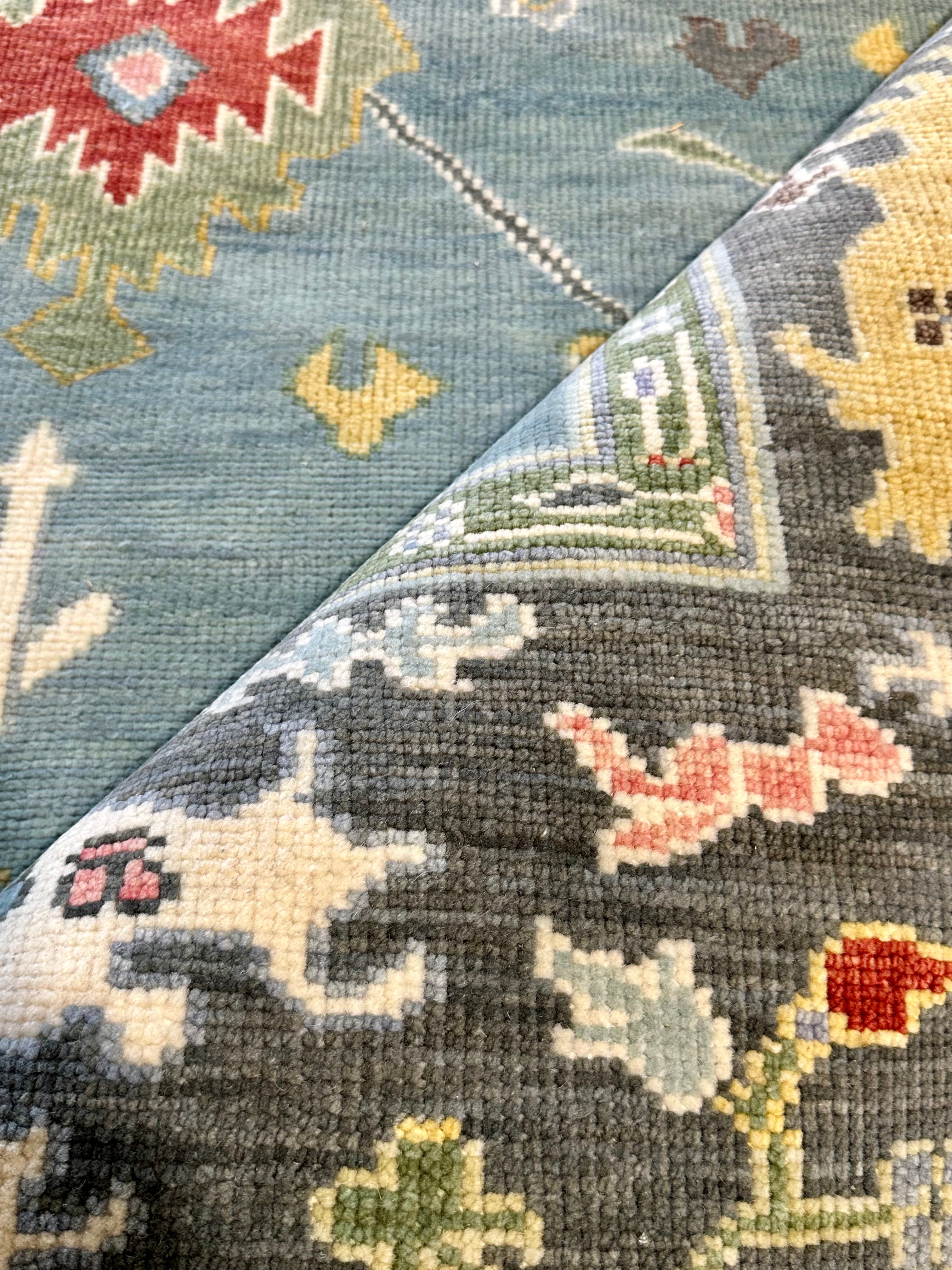 Katheryn Alice 8.3x10 Light Blue and Grey Hand-Knotted Oushak Rug