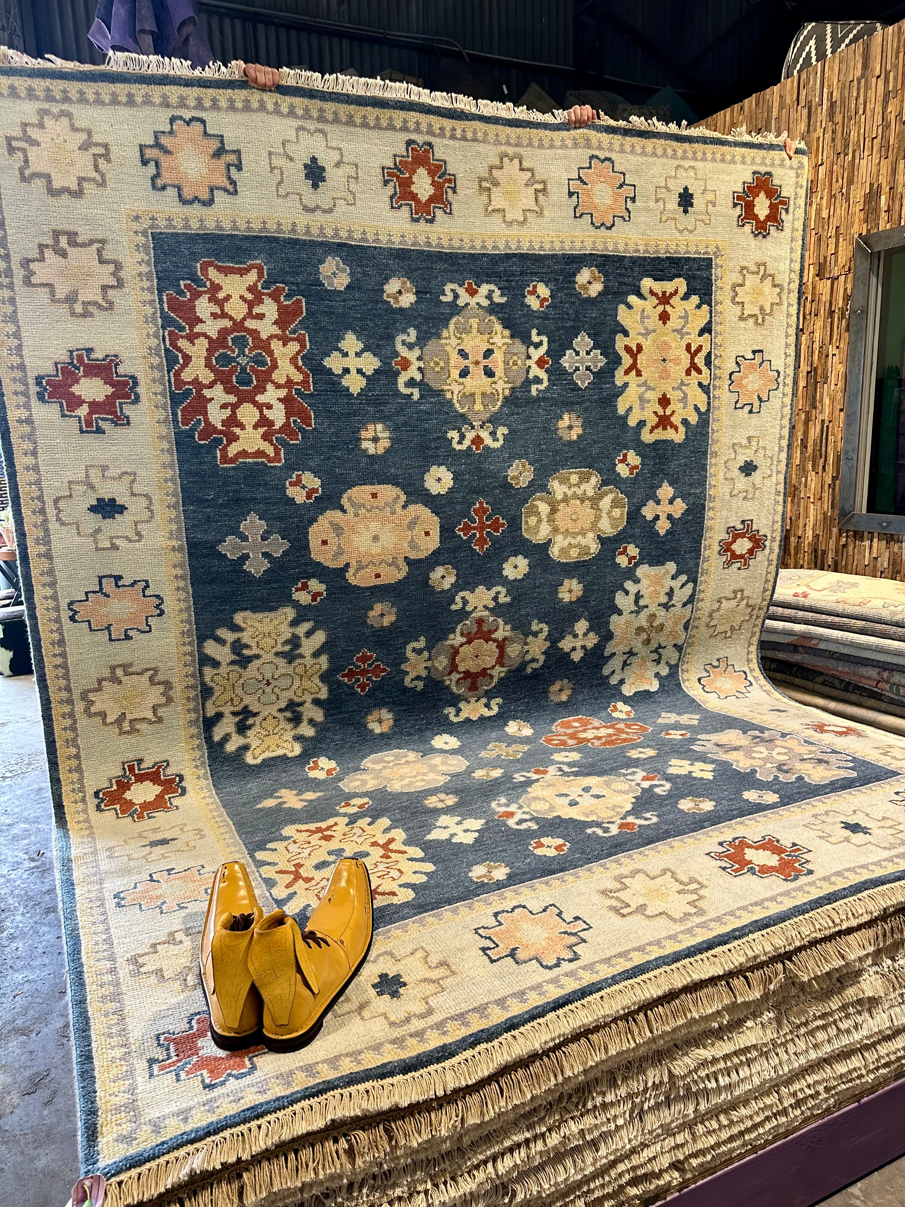 Cayla 8x10 Blue and Silver Hand-Knotted Oushak Rug