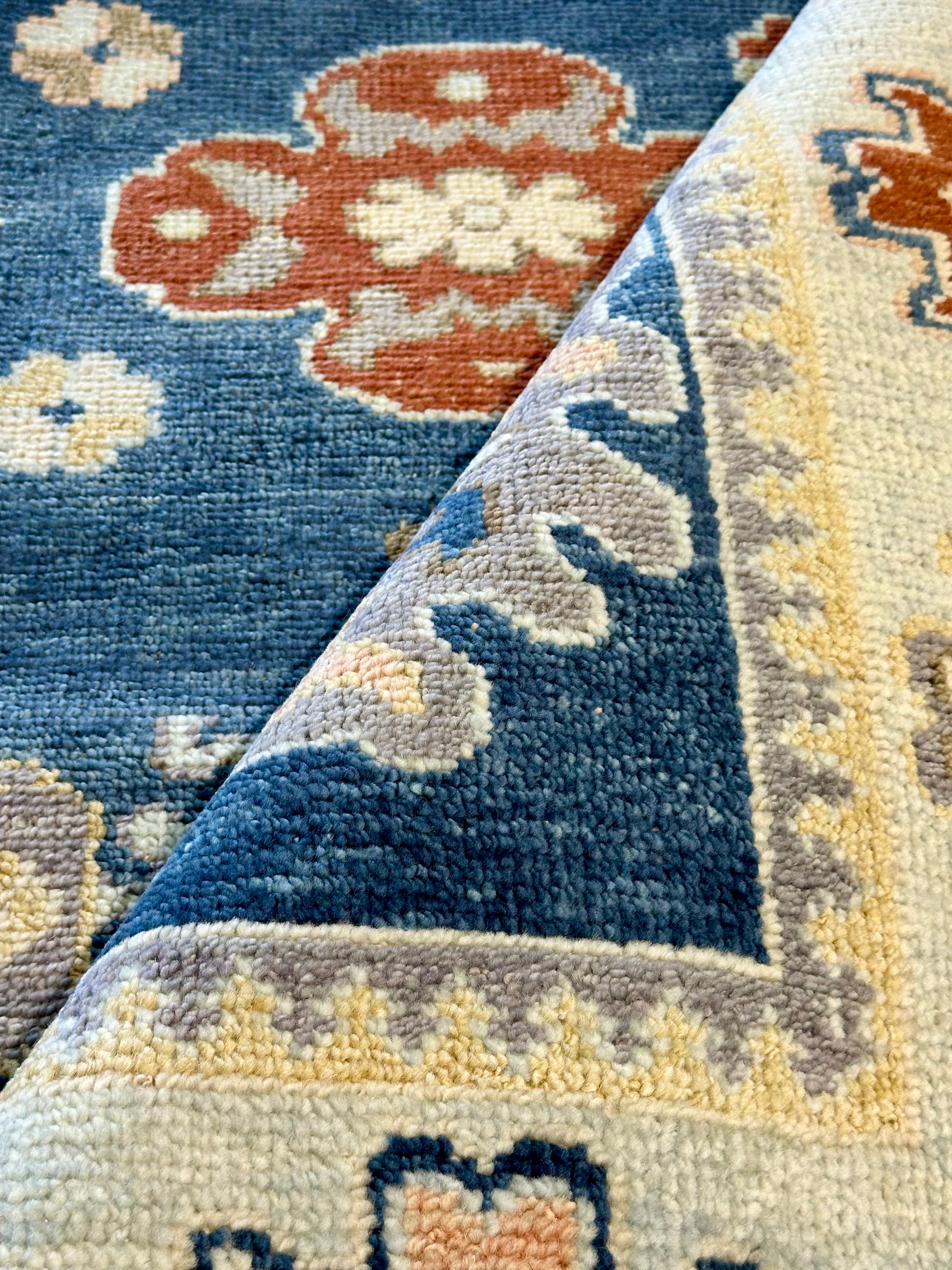 Cayla 8x10 Blue and Silver Hand-Knotted Oushak Rug