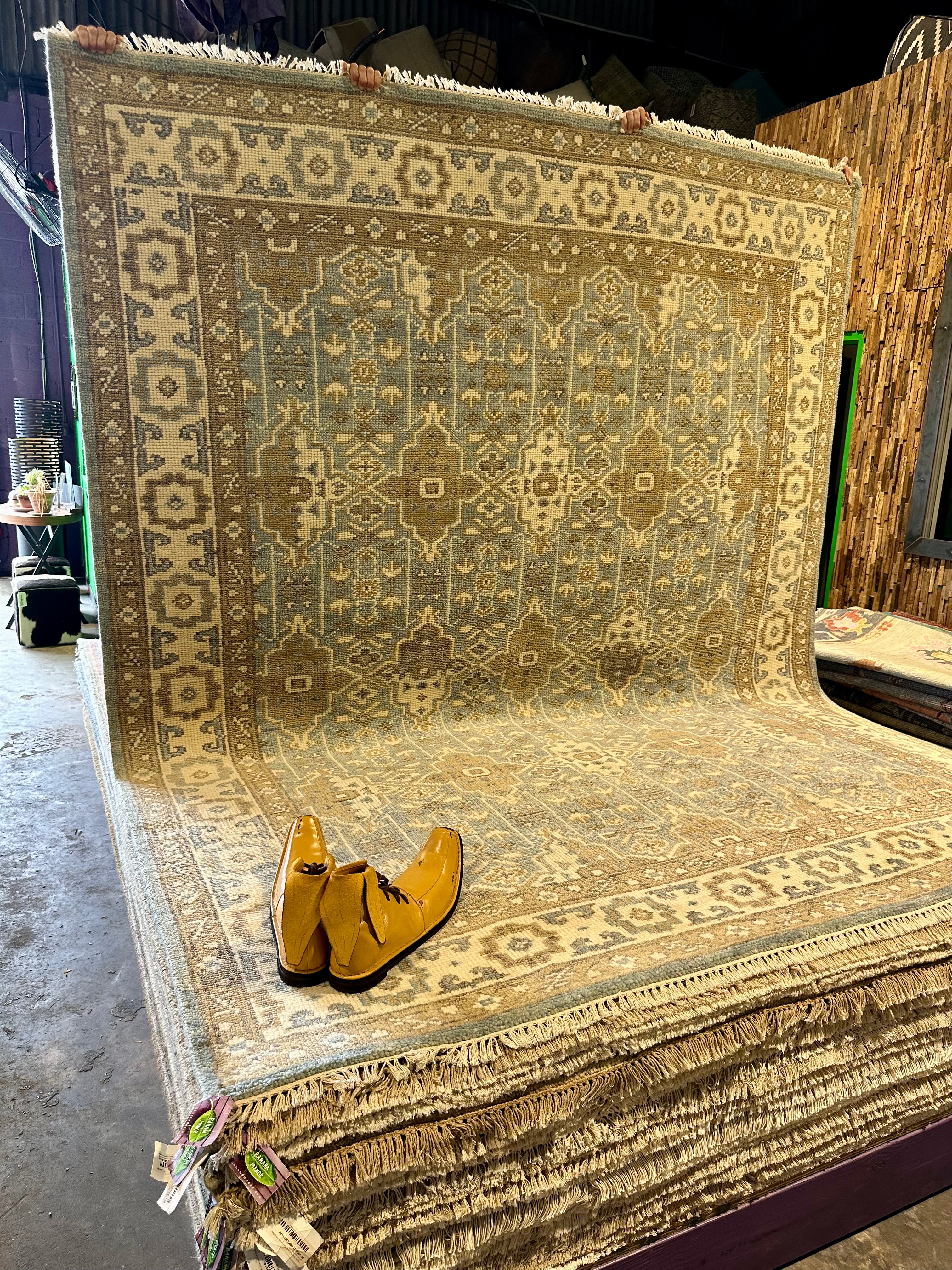 Naomi Alon Coe 8x10 Light Blue and Ivory Hand-Knotted Oushak Rug