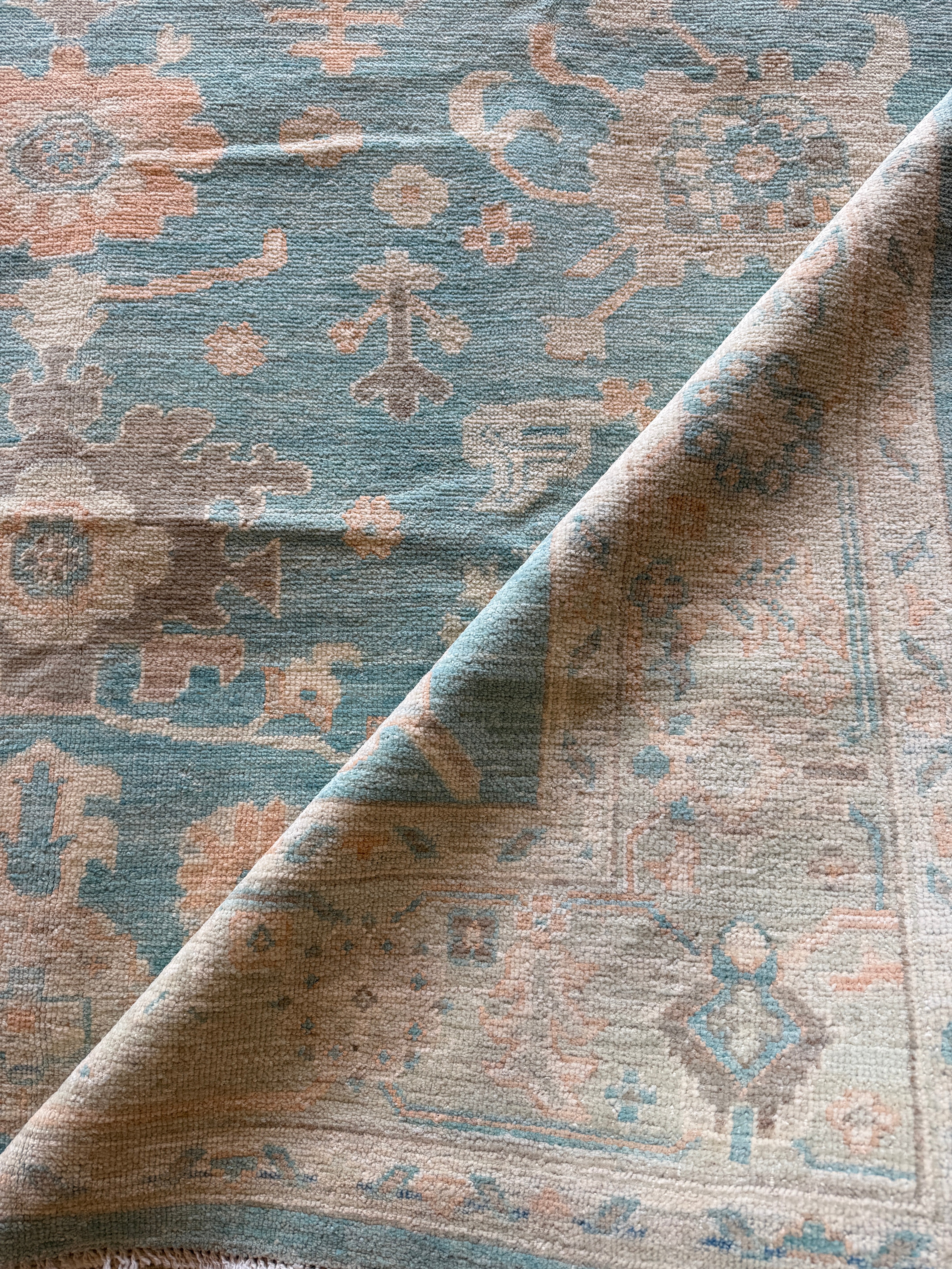 Tanya 7.11x9.5 Blue Hand-Knotted Whitewashed Oushak