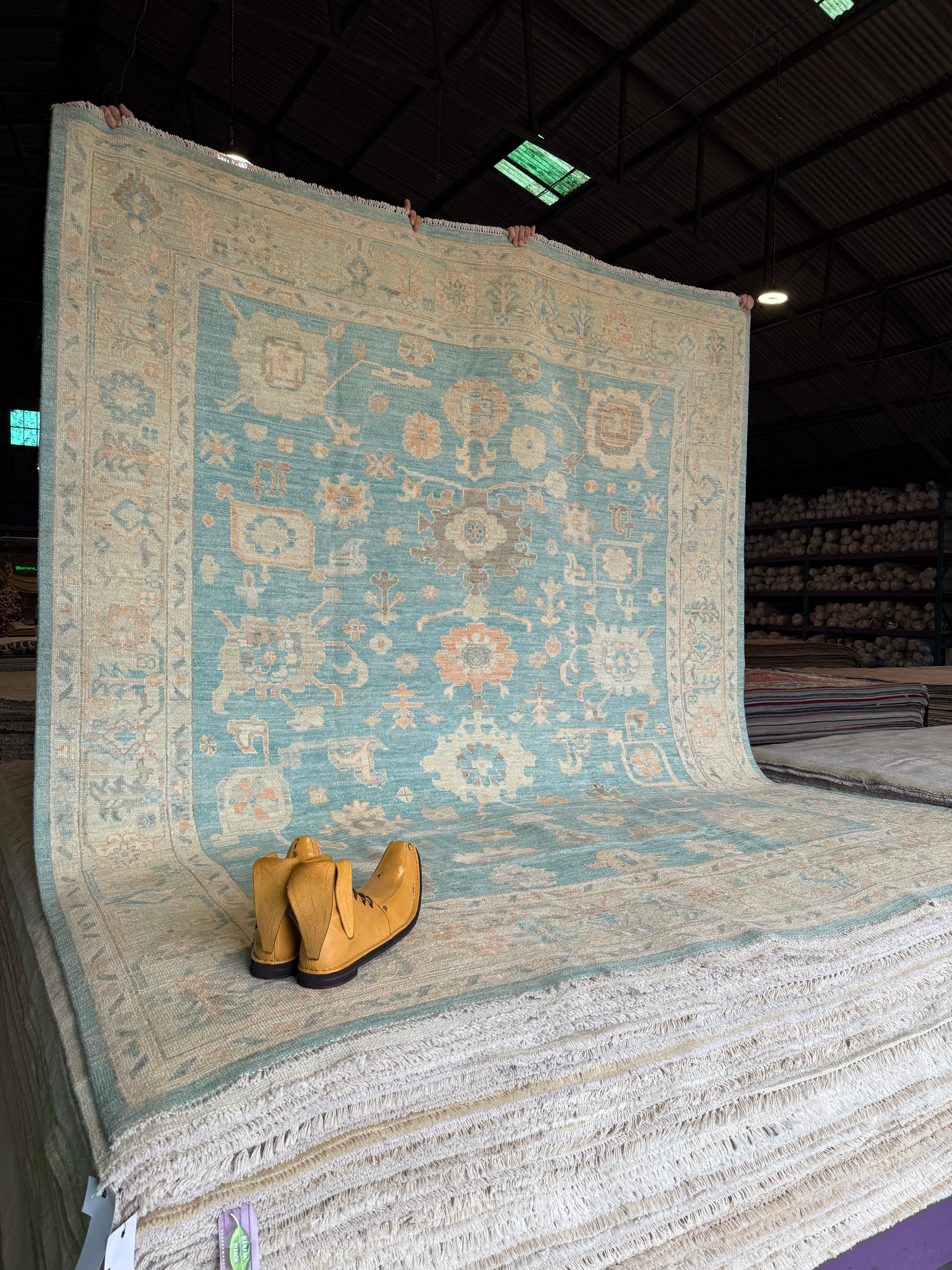 Tanya 7.11x9.5 Blue Hand-Knotted Whitewashed Oushak