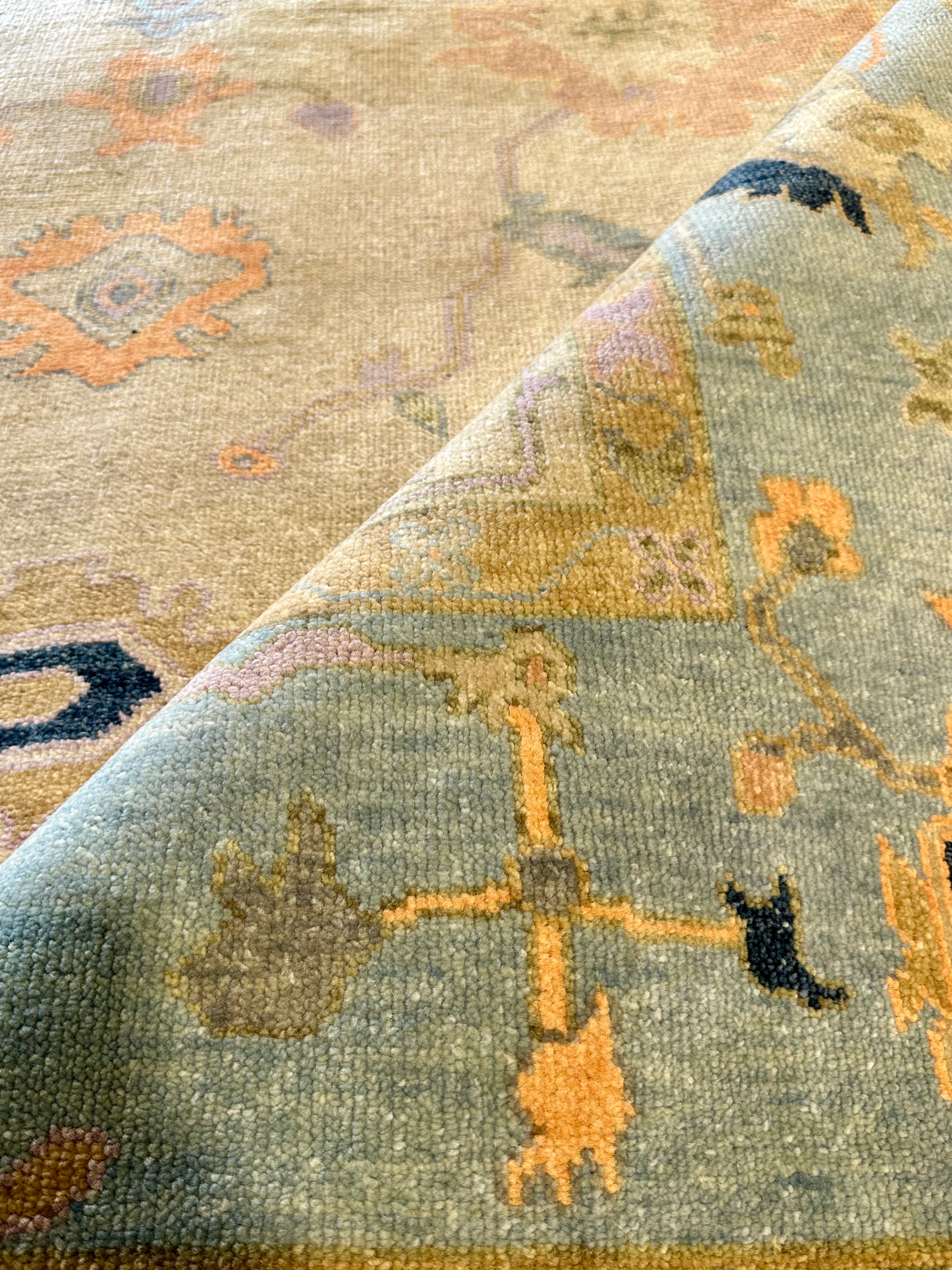 Ibis  8x10 Light Brown and Blue Hand-Knotted Oushak