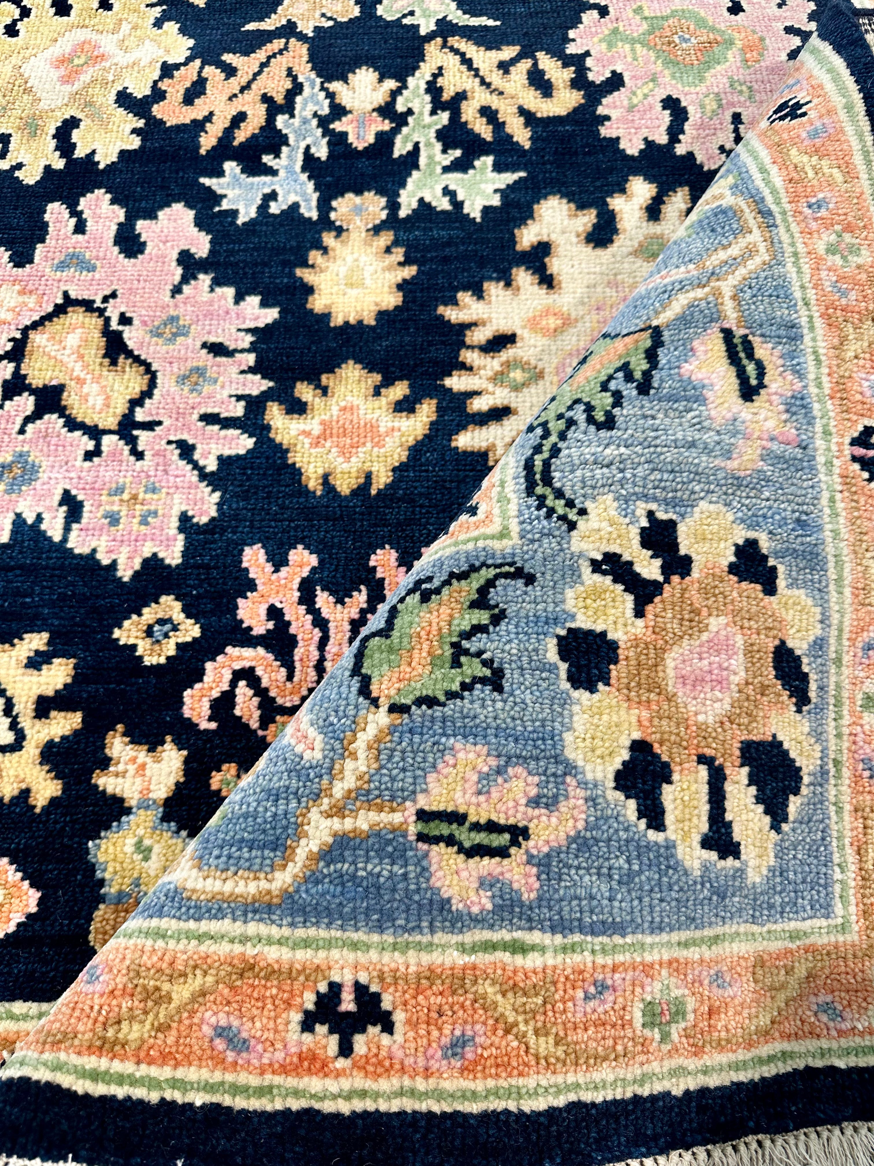 Laura Harring 6x9 Blue and Light Blue Hand-Knotted Oushak Rug