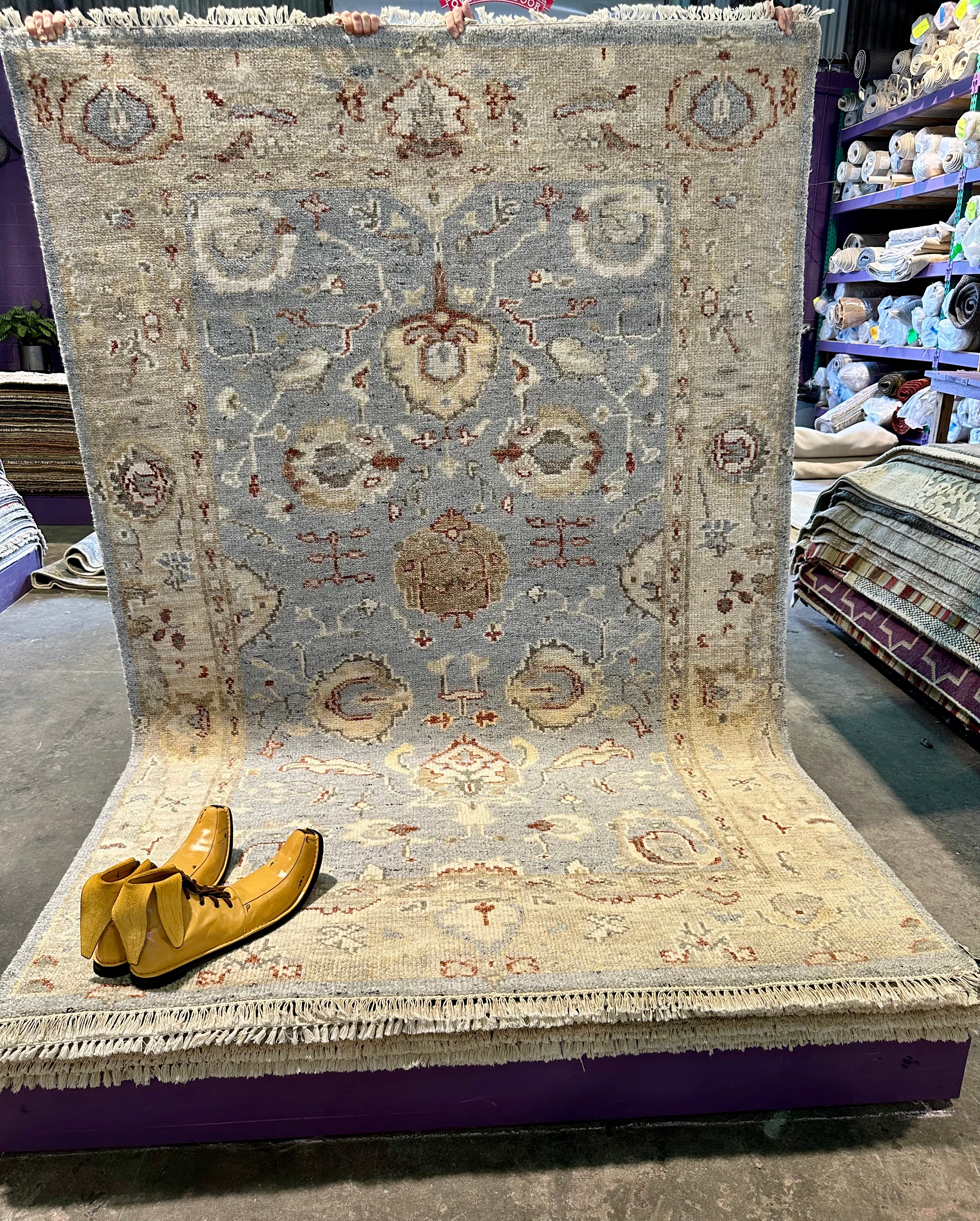 Maura  6x9 Blue and Beige Hand-Knotted Oushak Rug