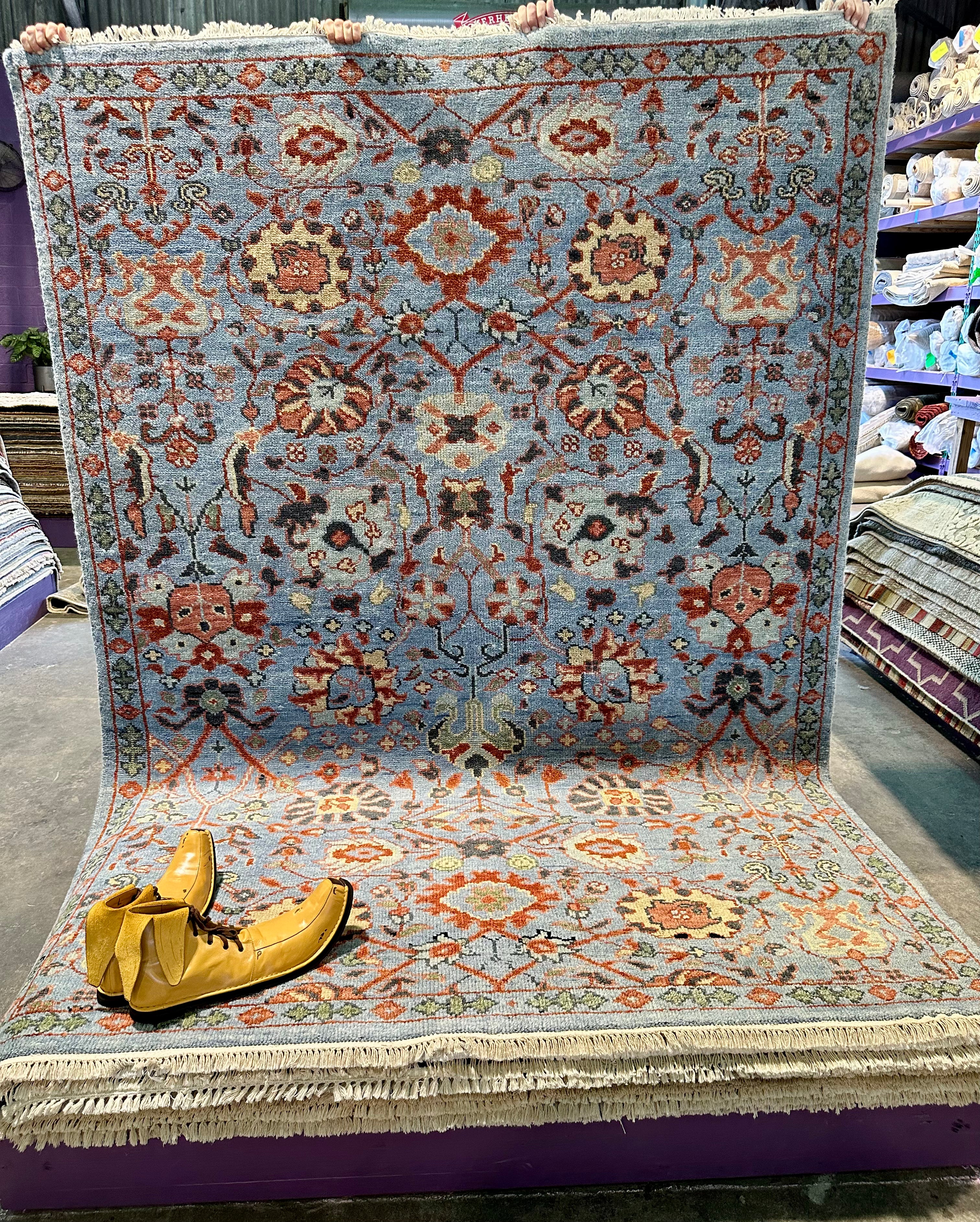 Isla Fisher 6.3x9 Hand-Knotted Oushak Rug Light Blue