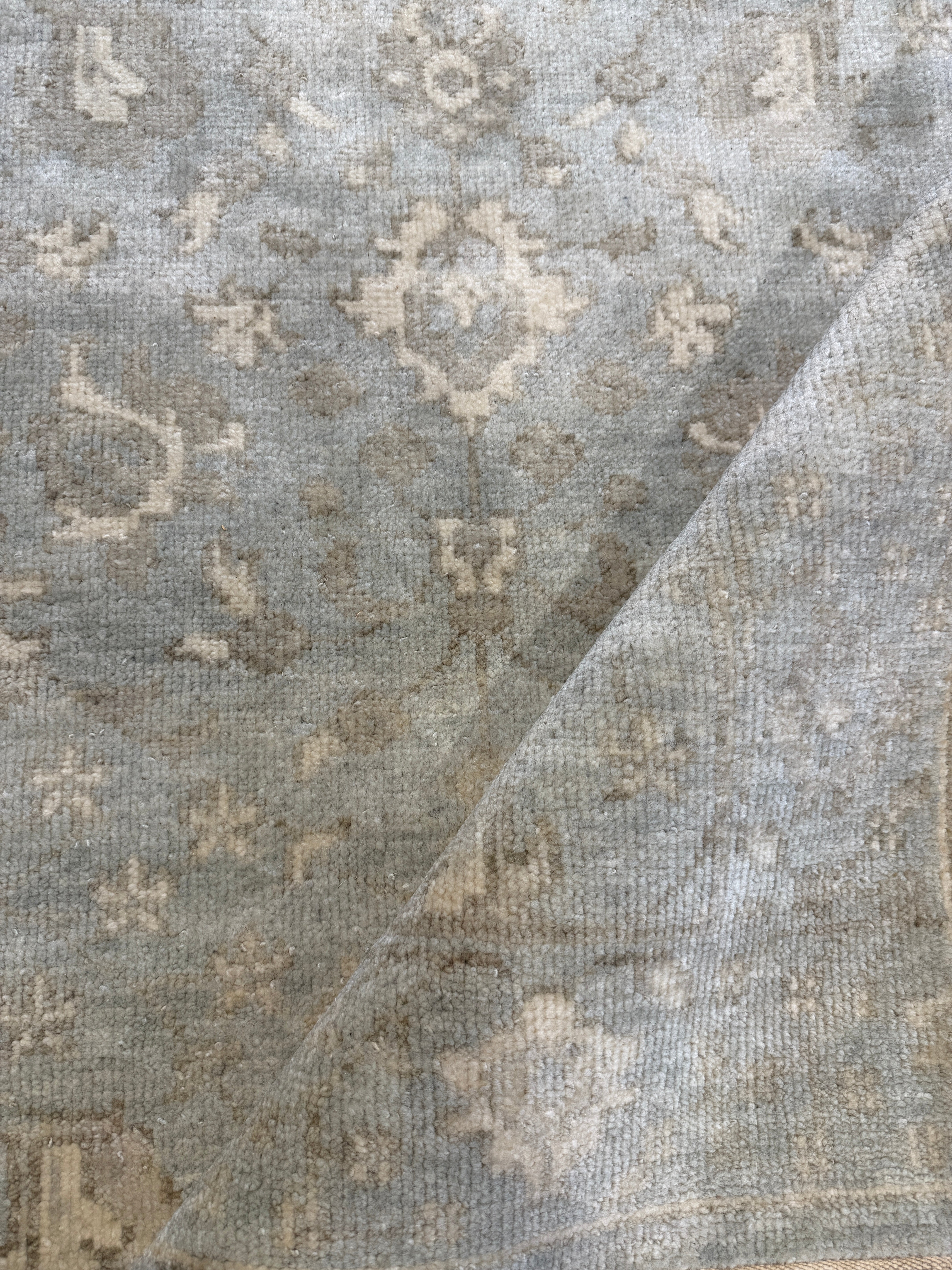 Lauren Geremia 4x6.3 Blue and Tan Hand-Knotted Oushak Rug