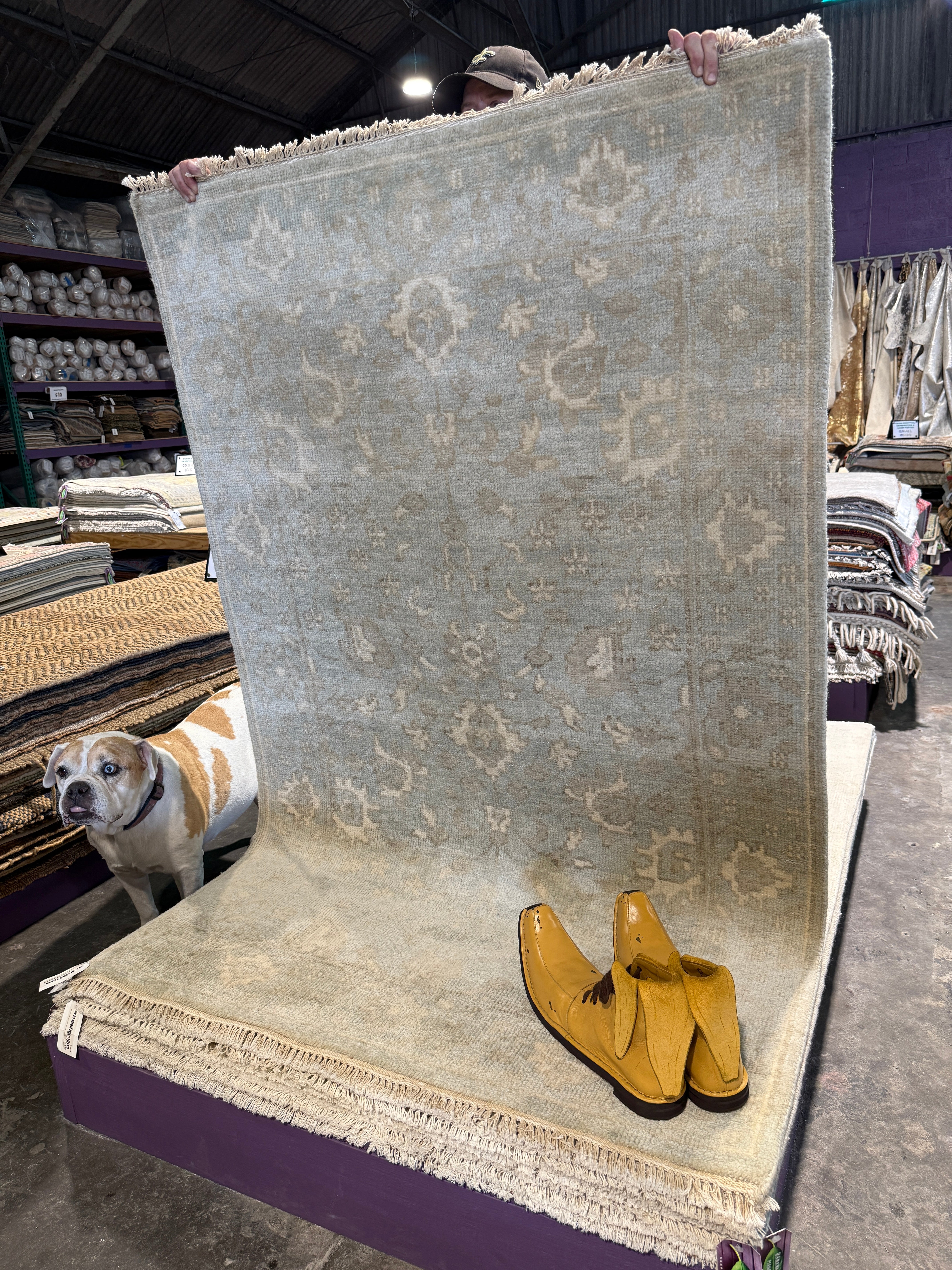 Lauren Geremia 4x6.3 Blue and Tan Hand-Knotted Oushak Rug