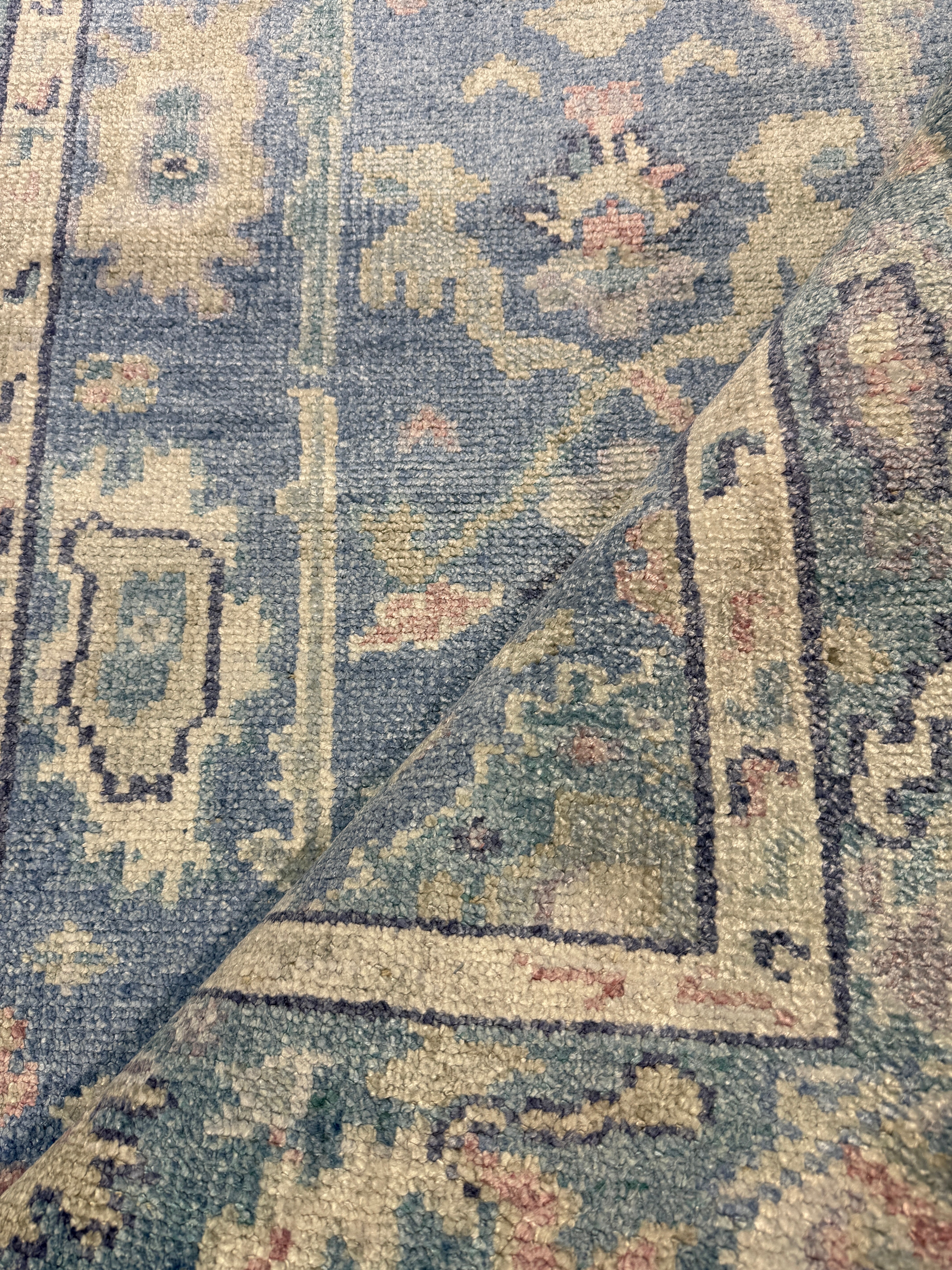 Valentina 4x6 Light Blue Hand-Knotted Bamboo Silk Oushak Rug