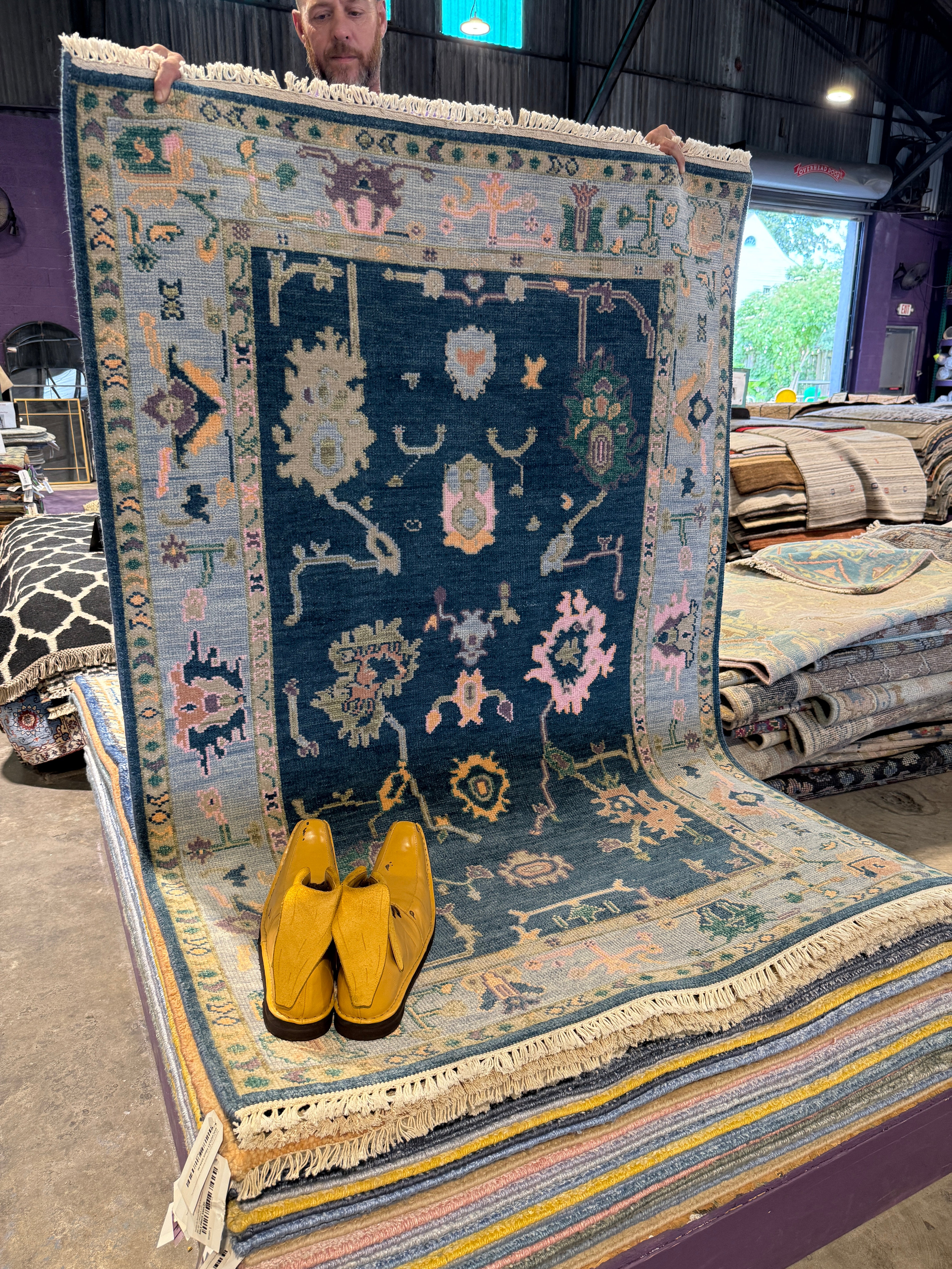 Bertinelli  4x5.9 Blue Hand-Knotted Oushak Rug