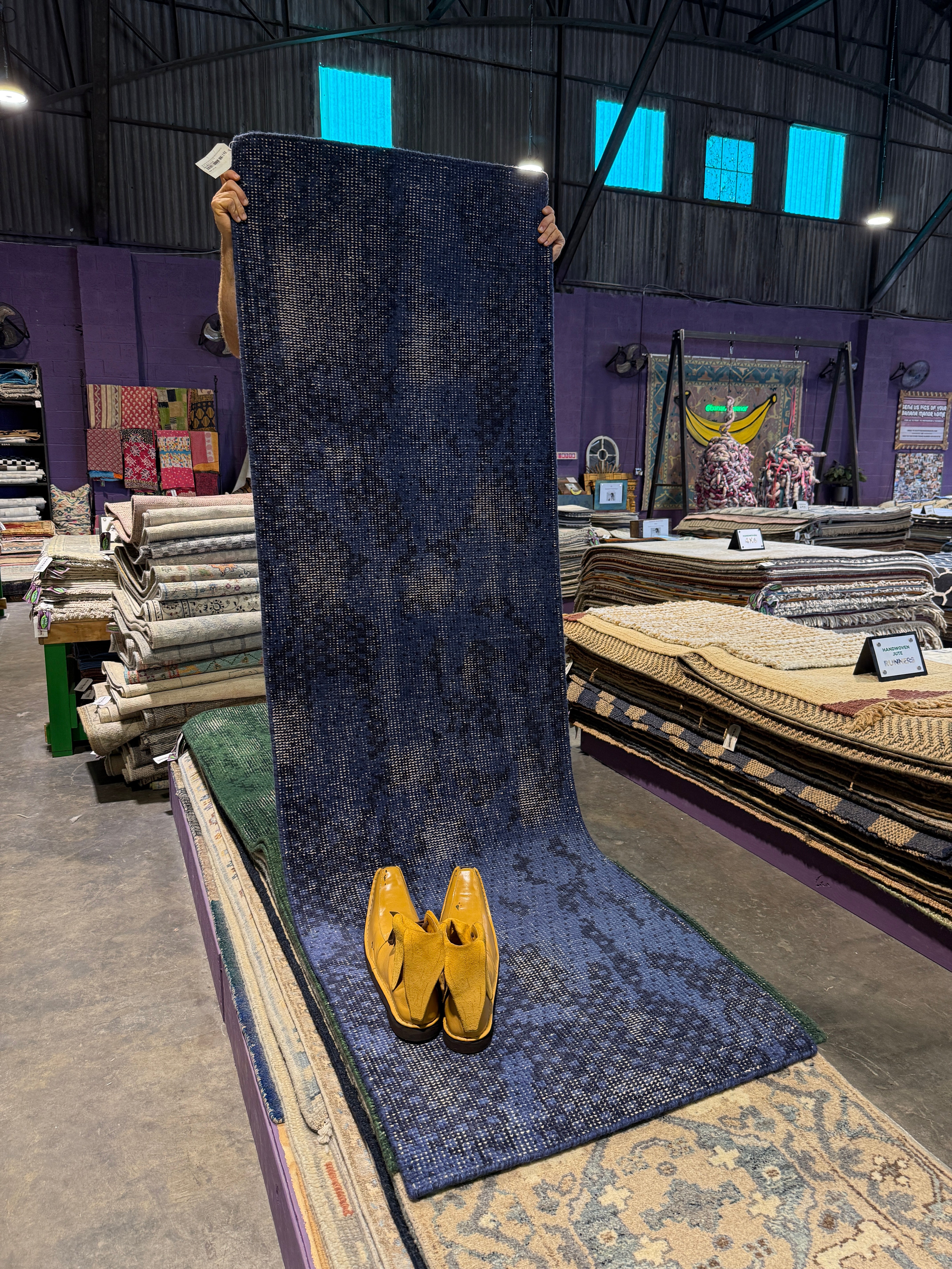 Paolo Rotondo 2.6x8 Hand-Knotted Modern Blue Abstract Runner Rug