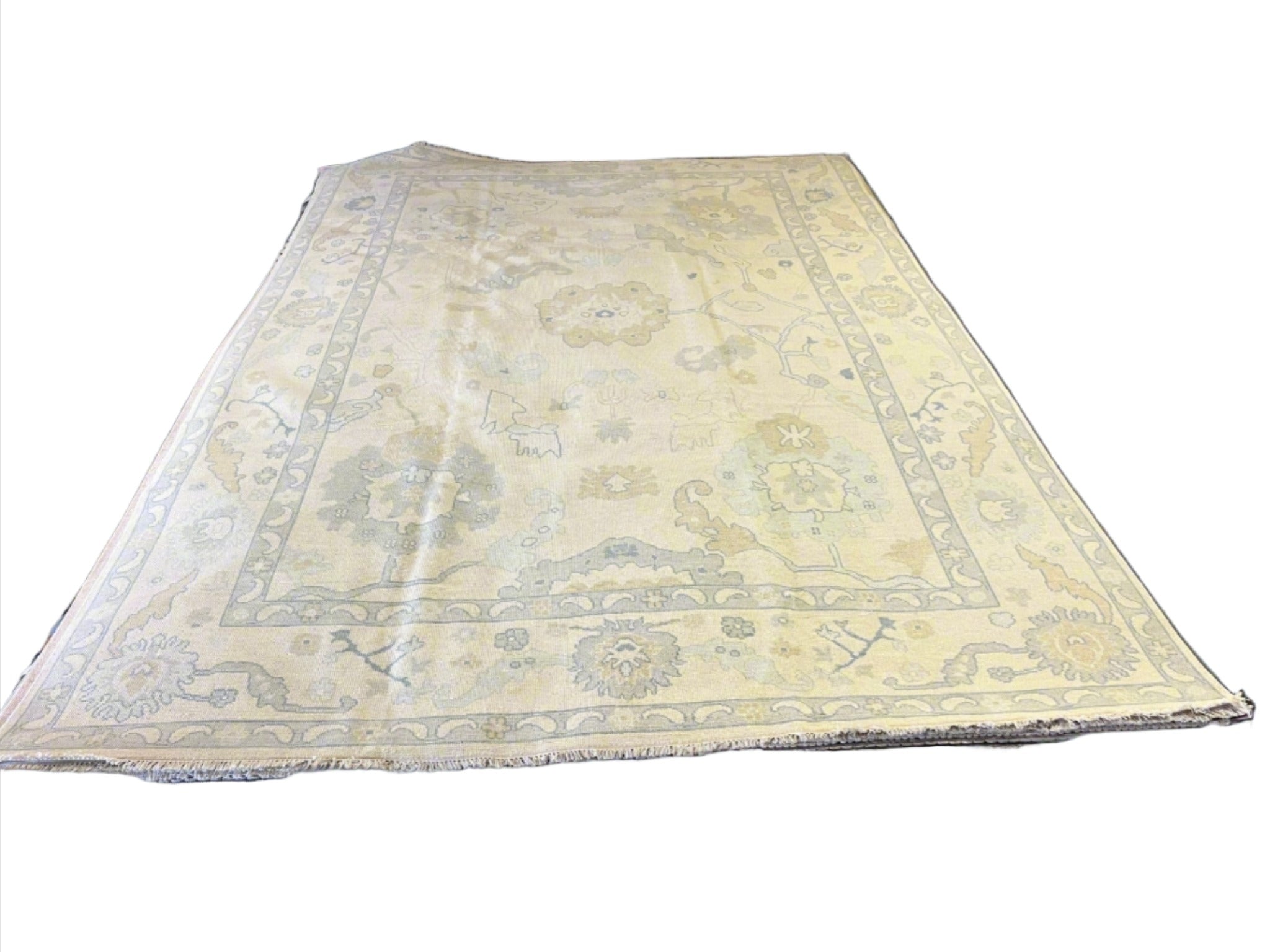 Agniya 9.11x14.2 Hand-Knotted Cream and Gray Oushak | Banana Manor Rug Factory Outlet