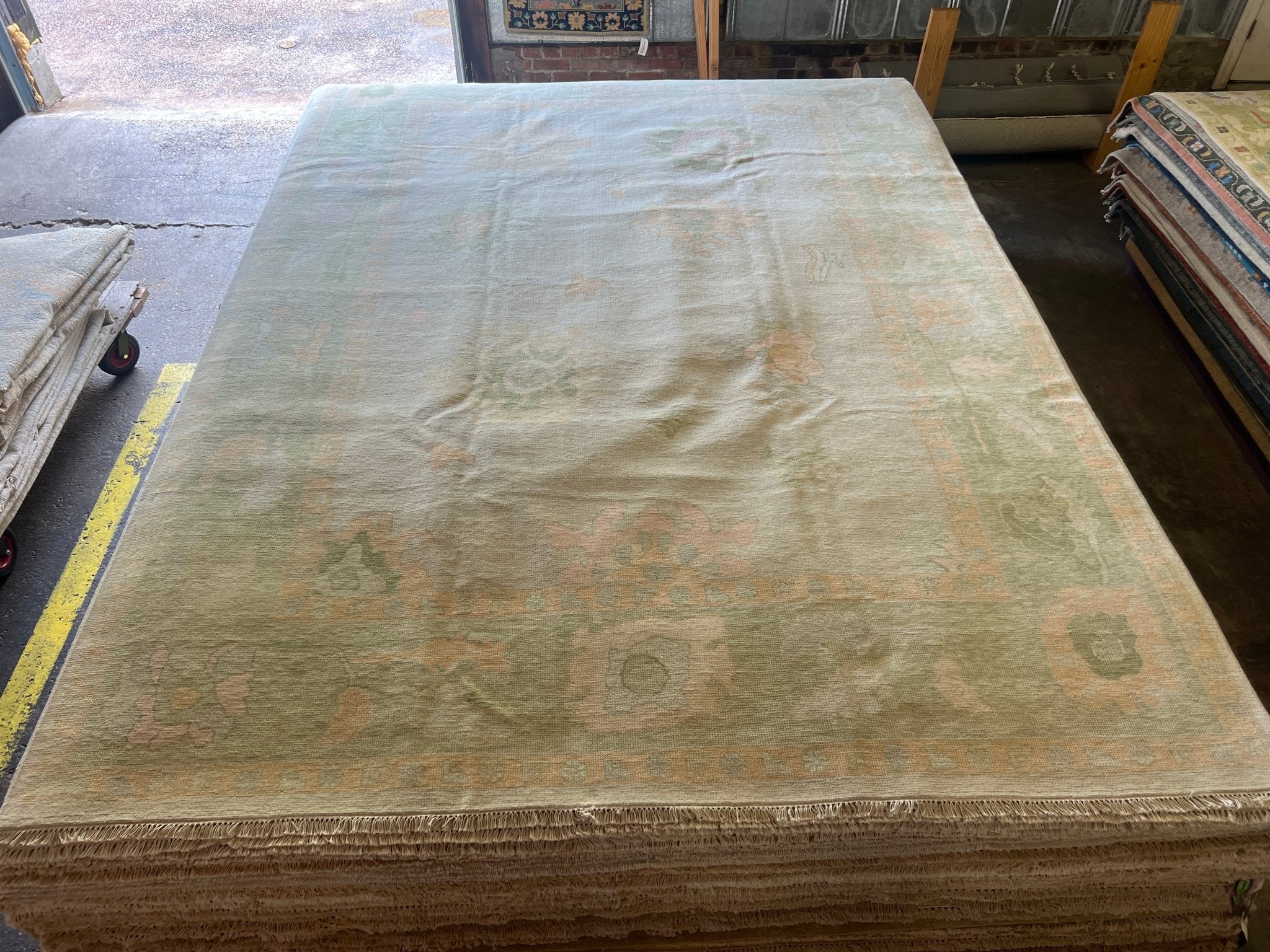 Edyta 8.10x12.3 Hand-Knotted Green and Orange Oushak | Banana Manor Rug Factory Outlet