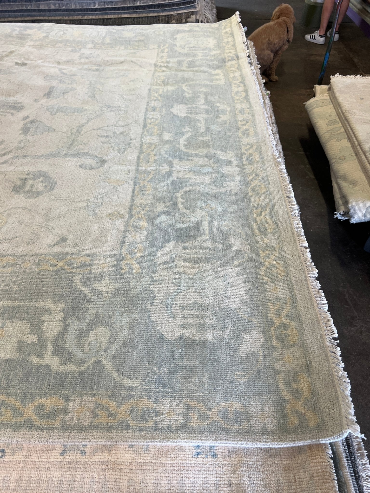 Evgenia 9.8x14 Hand-Knotted Cream and Silver Oushak | Banana Manor Rug Factory Outlet