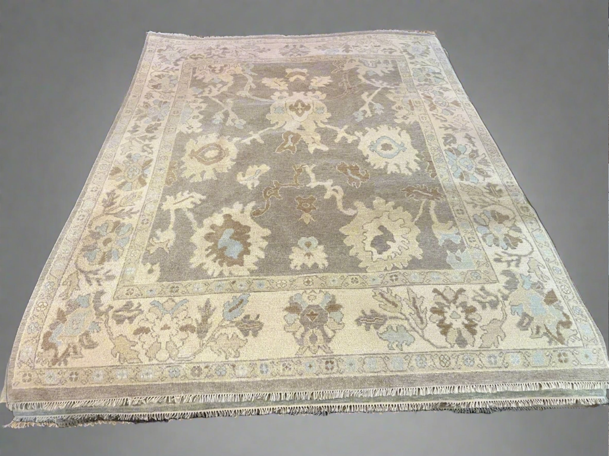 Harriet 8.1x10.2 Hand-Knotted Cream and Borwn Oushak | Banana Manor Rug Factory Outlet