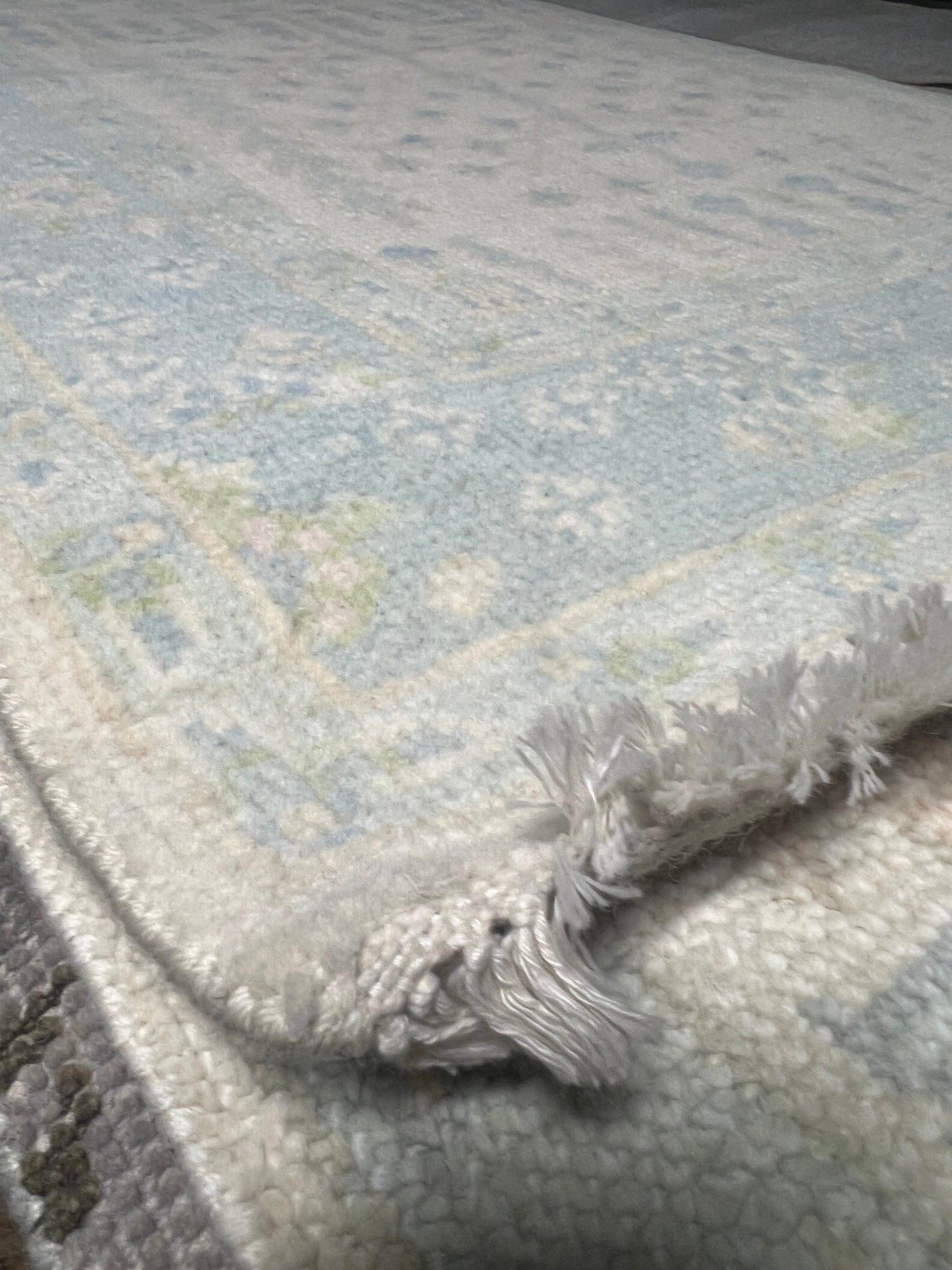 Julia 2.11x4.11 Hand-Knotted Cream and Blue Oushak | Banana Manor Rug Factory Outlet