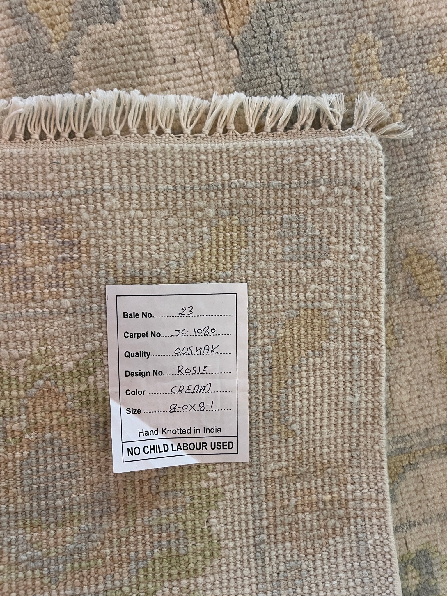 Killing Eve 8x8.1 Square Hand-Knotted Cream and Green Oushak | Banana Manor Rug Factory Outlet