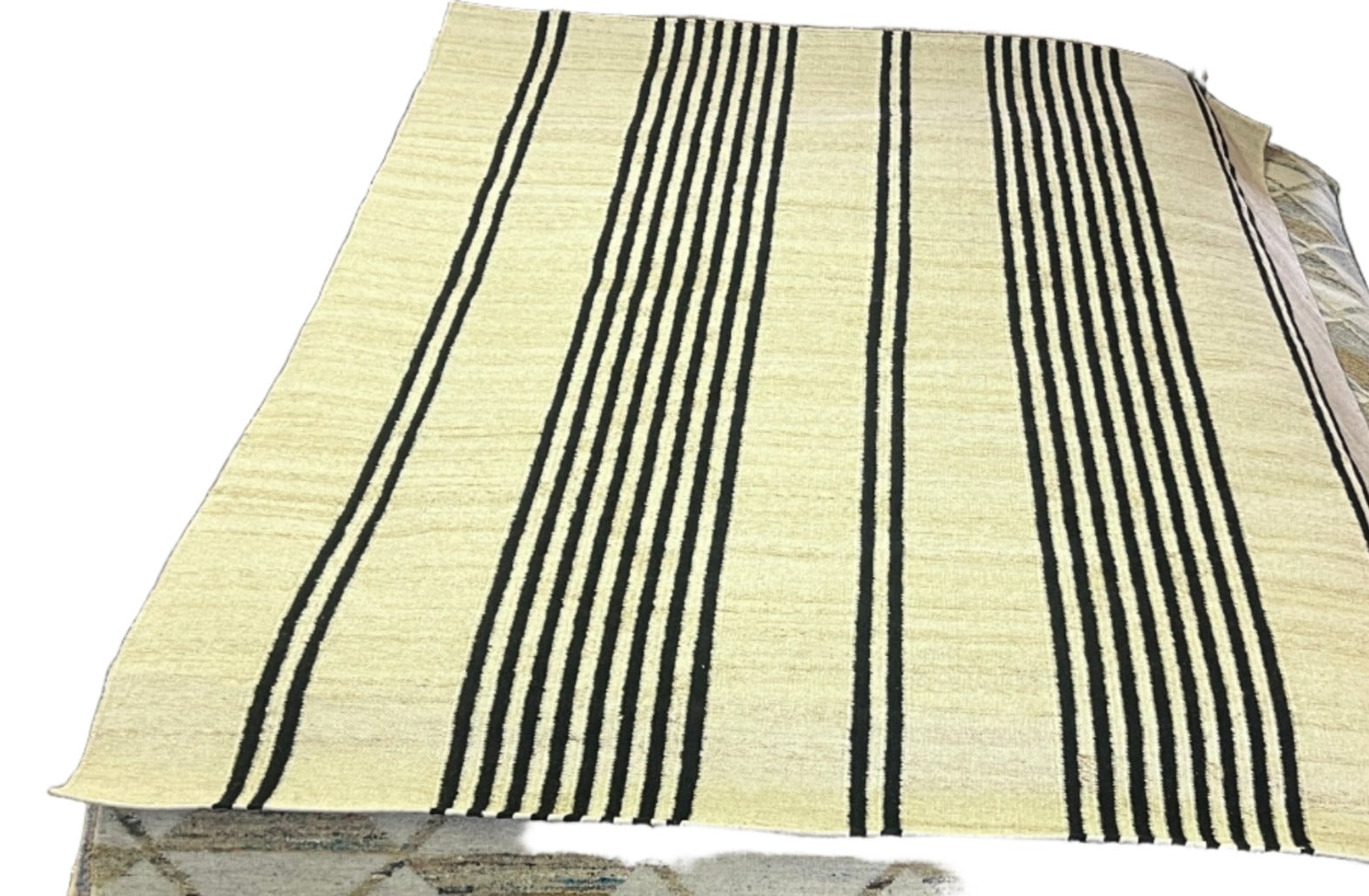 Knights of Nemesis 7.6x9.6 Handwoven Beige & Black Stripe Durrie | Banana Manor Rug Factory Outlet