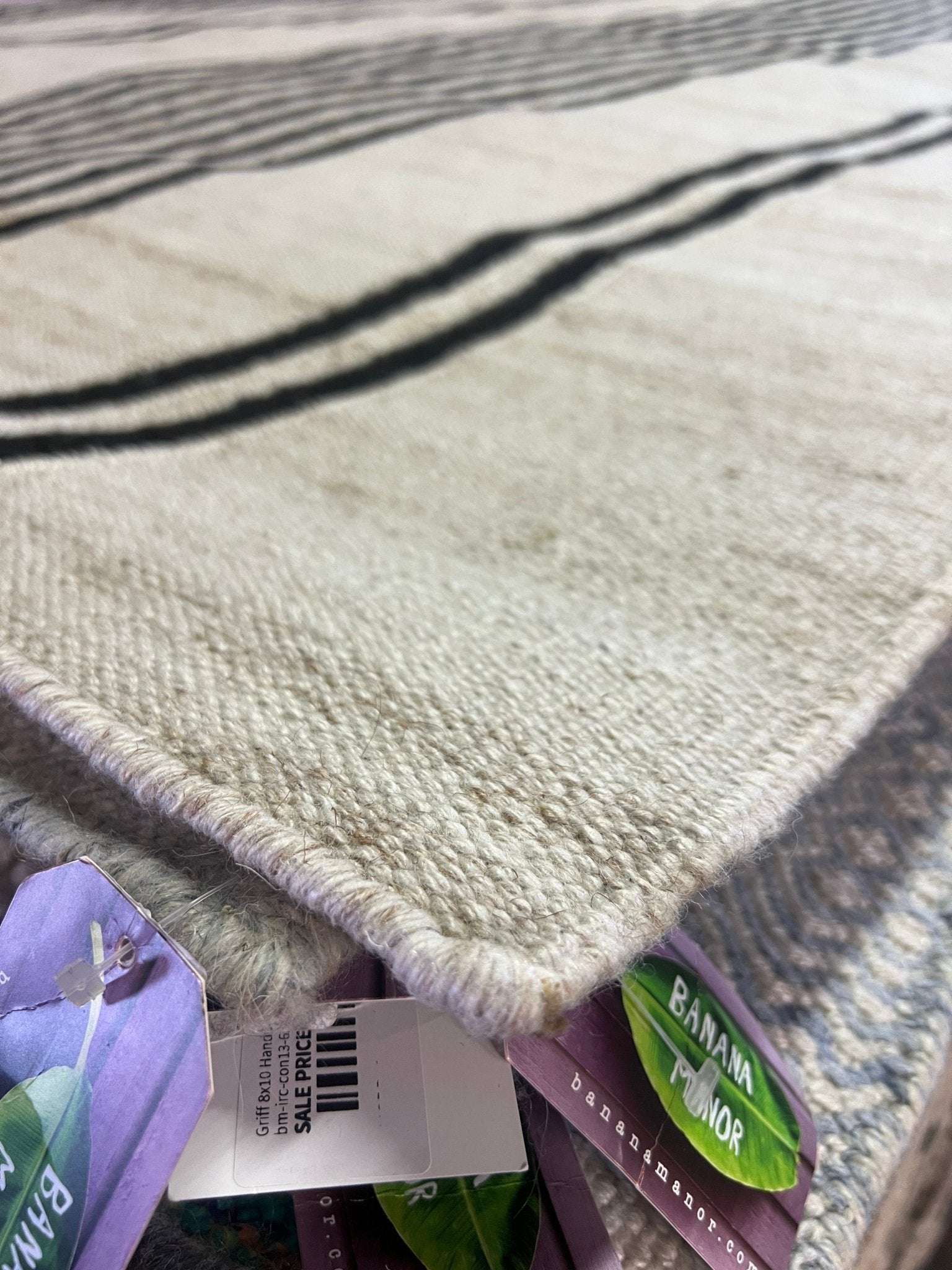 Knights of Nemesis 7.6x9.6 Handwoven Beige & Black Stripe Durrie | Banana Manor Rug Factory Outlet