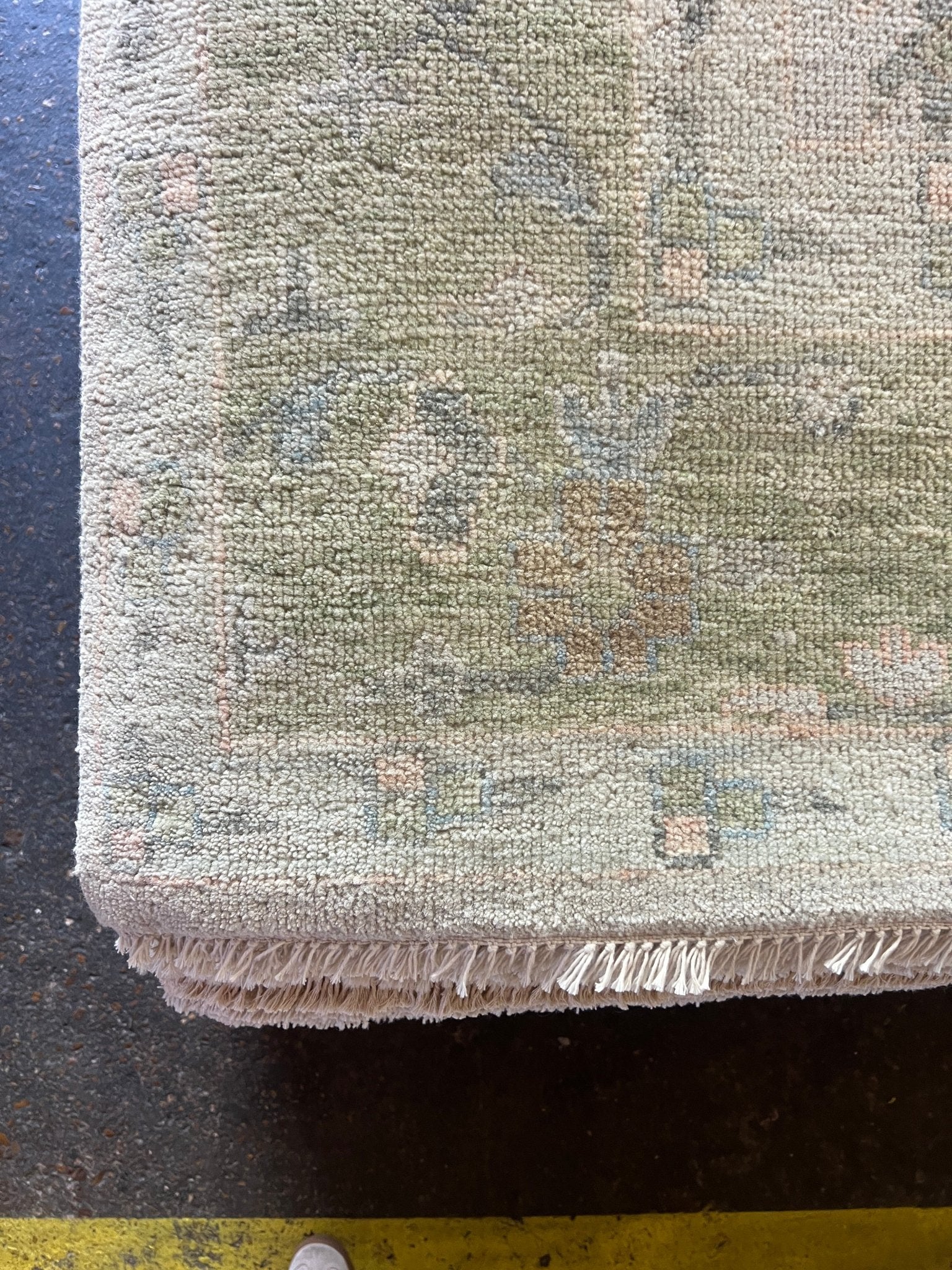 Madame Tattevin 9.0x12.6 Hand-Knotted Cream and Green Oushak | Banana Manor Rug Factory Outlet
