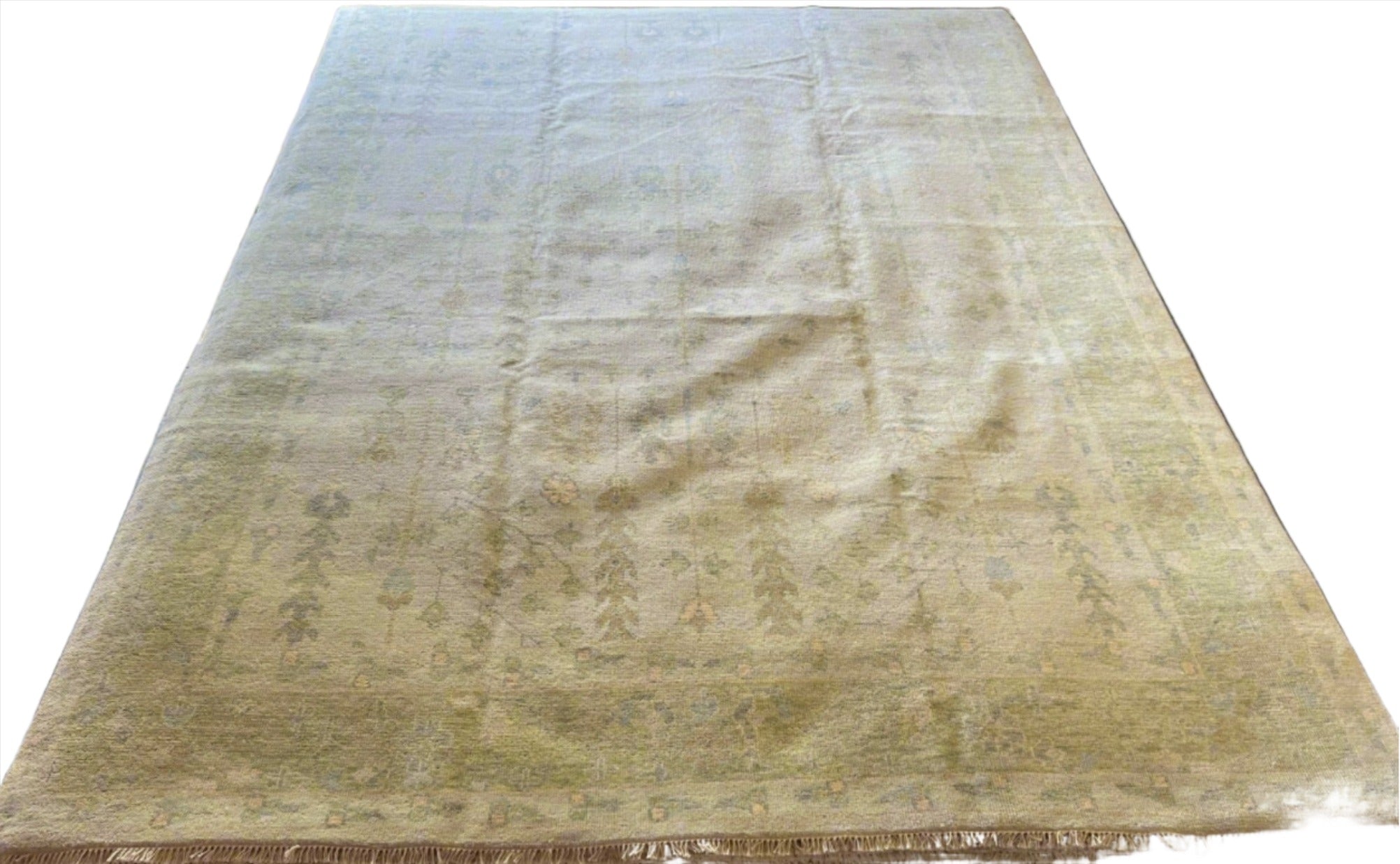 Madame Tattevin 9.0x12.6 Hand-Knotted Cream and Green Oushak | Banana Manor Rug Factory Outlet