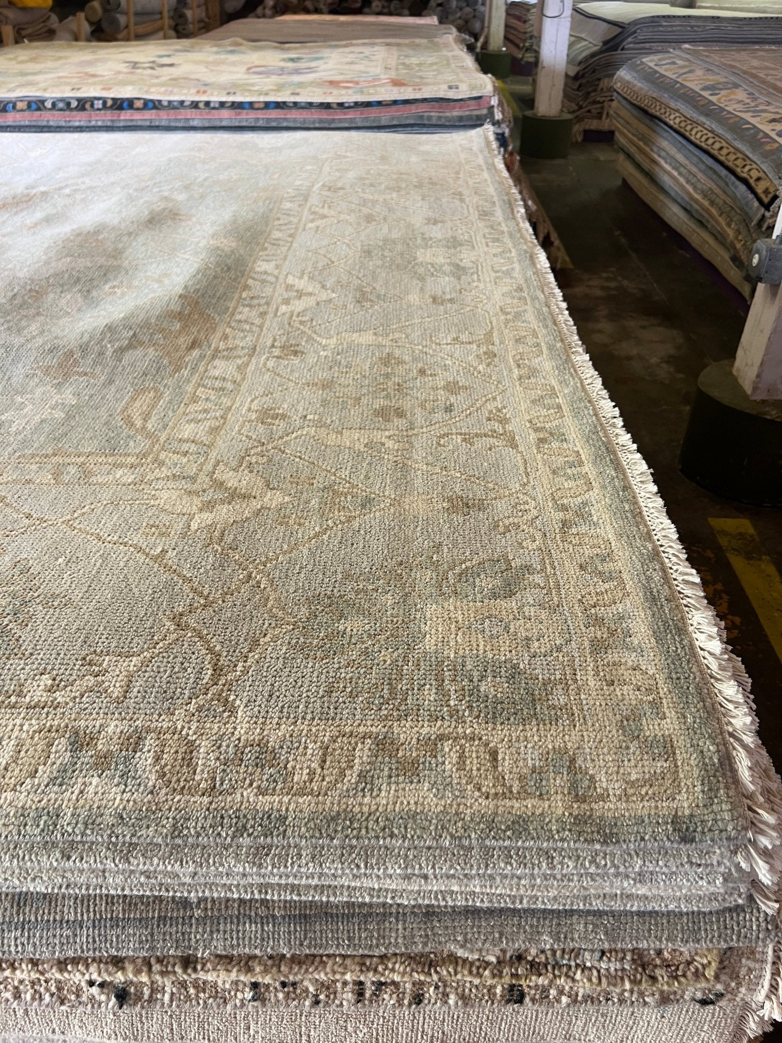 Nadia 8.10x12.3 Hand-Knotted Cream and Green Oushak | Banana Manor Rug Factory Outlet
