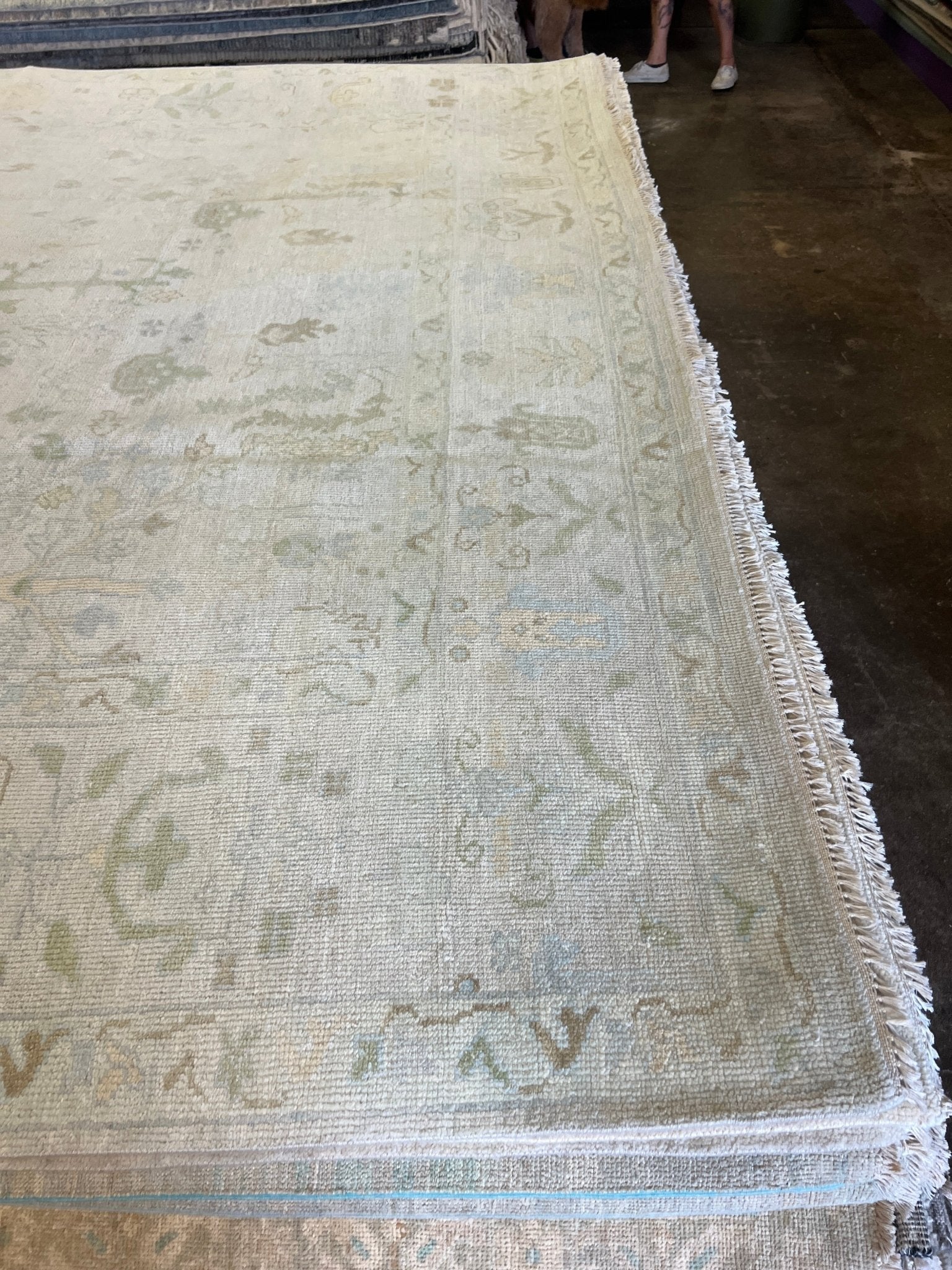 Ruth 10x14.4 Hand-Knotted Silver and Green Oushak | Banana Manor Rug Factory Outlet