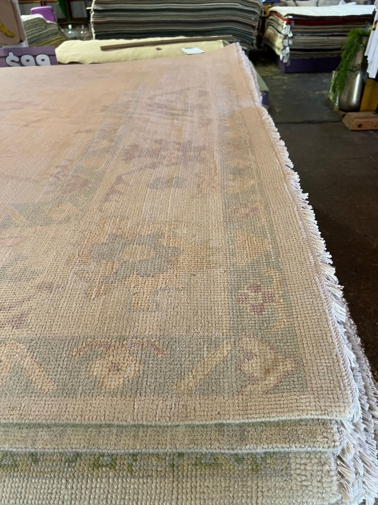 Sakina 7.10x10 Hand-Knotted Cream and Lavender Oushak | Banana Manor Rug Factory Outlet