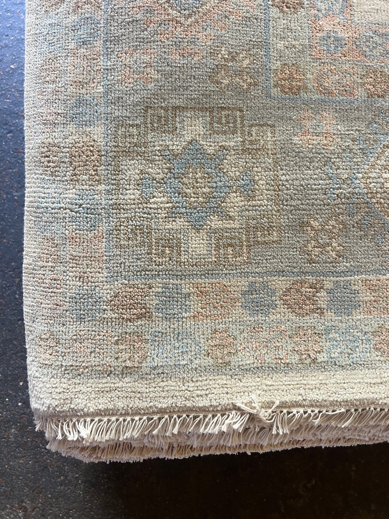Sonia 9.0x12.1 Hand-Knotted Cream and Light Blue Oushak | Banana Manor Rug Factory Outlet