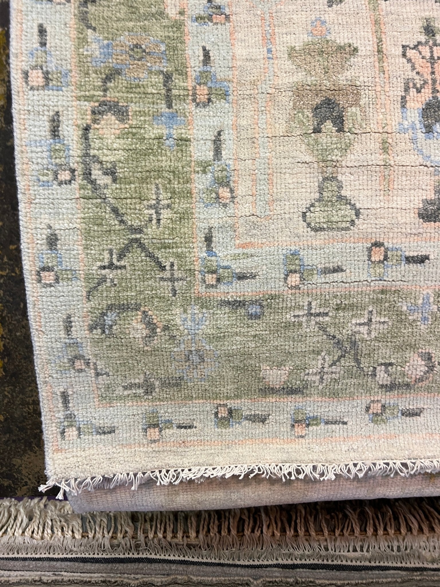 Stephanie Boucher 5.8x8.10 Hand-Knotted Silver and Green Oushak | Banana Manor Rug Factory Outlet