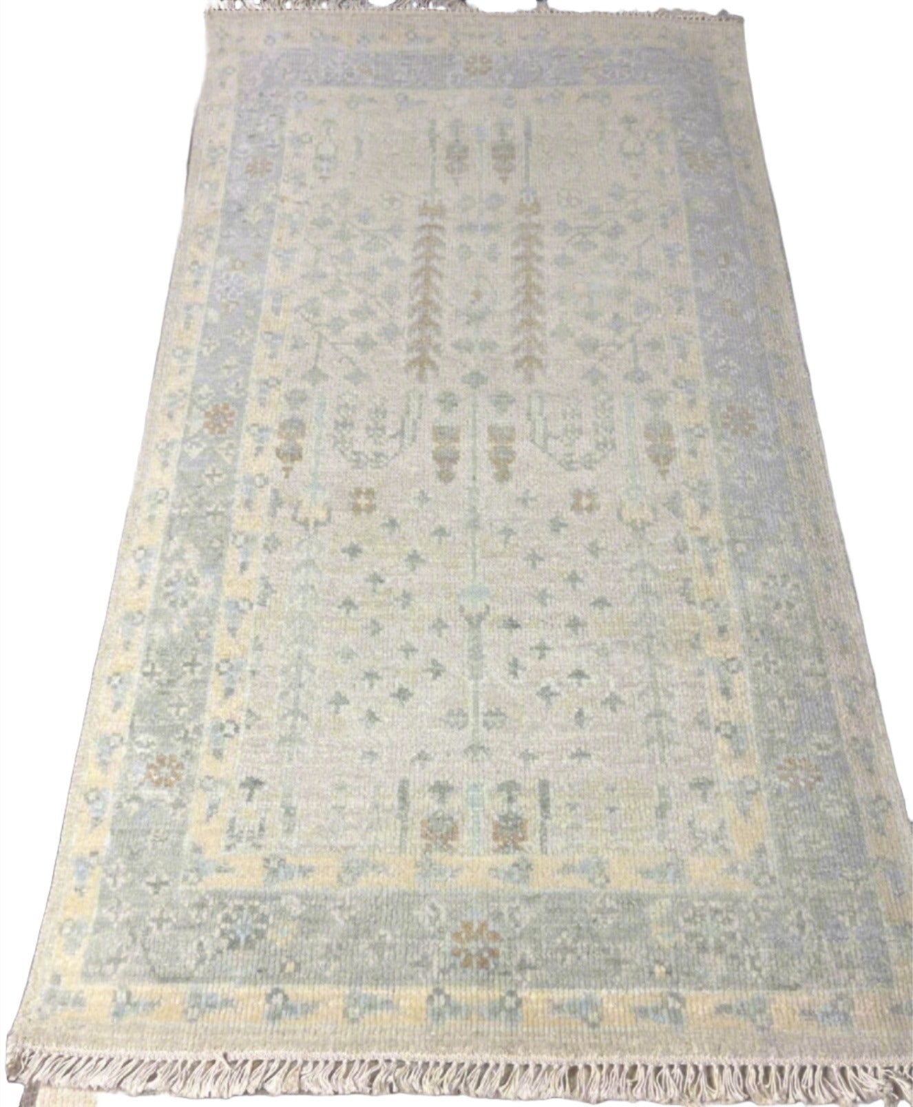 Susan Lynch 2.11x5.4 Hand-Knotted Cream and Green Oushak | Banana Manor Rug Factory Outlet