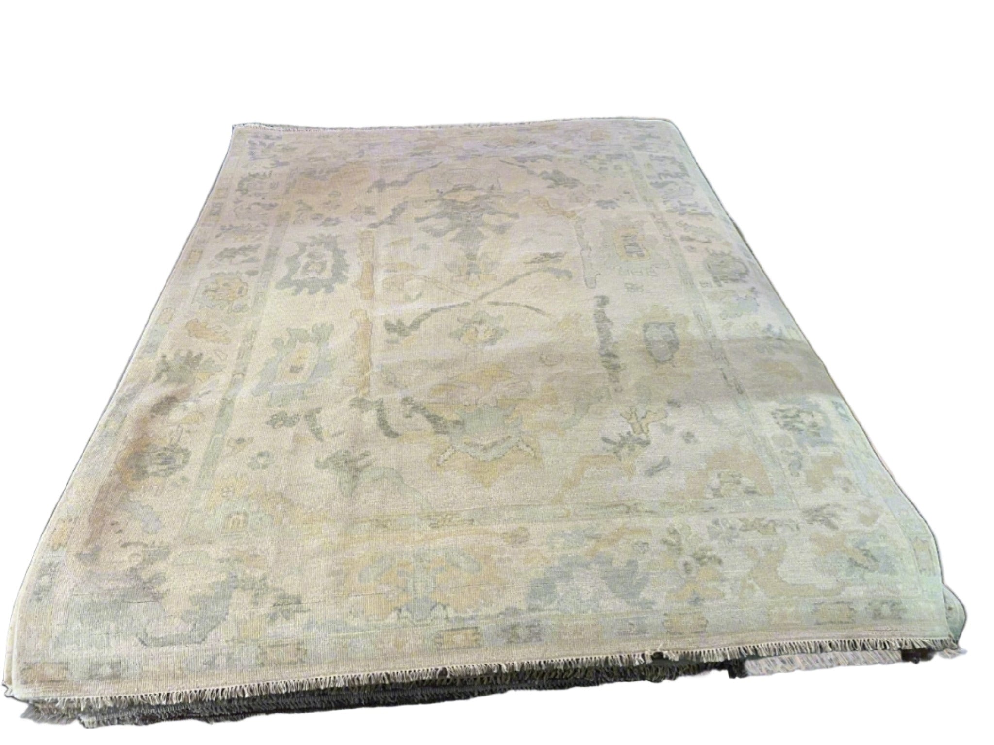 Villanelle 8x10.2 Hand-Knotted Cream Ivory and Light Silver Oushak | Banana Manor Rug Factory Outlet