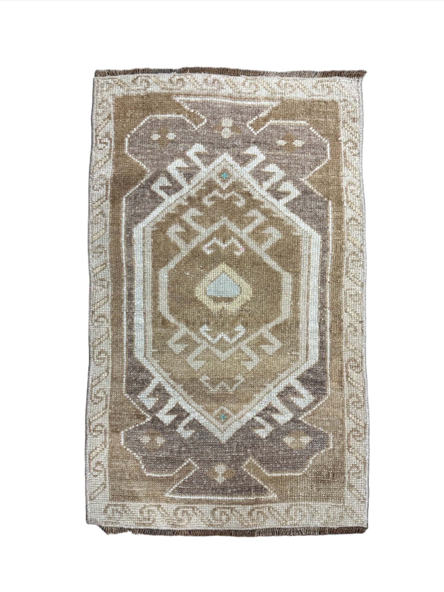 Vintage 1.10x3.1 Turkish Oushak Brown and Silver Small Rug | Banana Manor Rug Factory Outlet