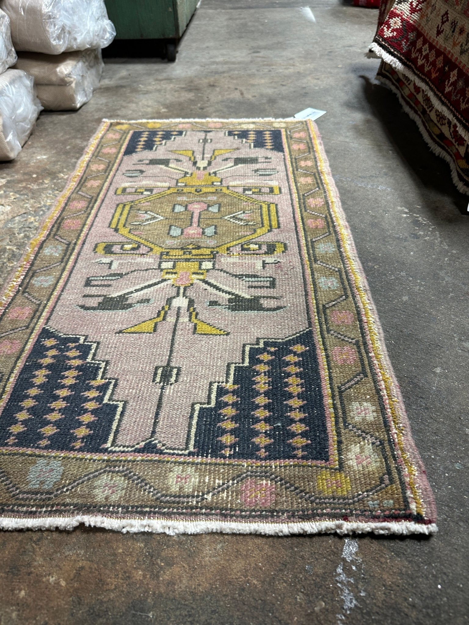 Vintage 1.10x3.3 Turkish Oushak Purple Small Rug | Banana Manor Rug Factory Outlet