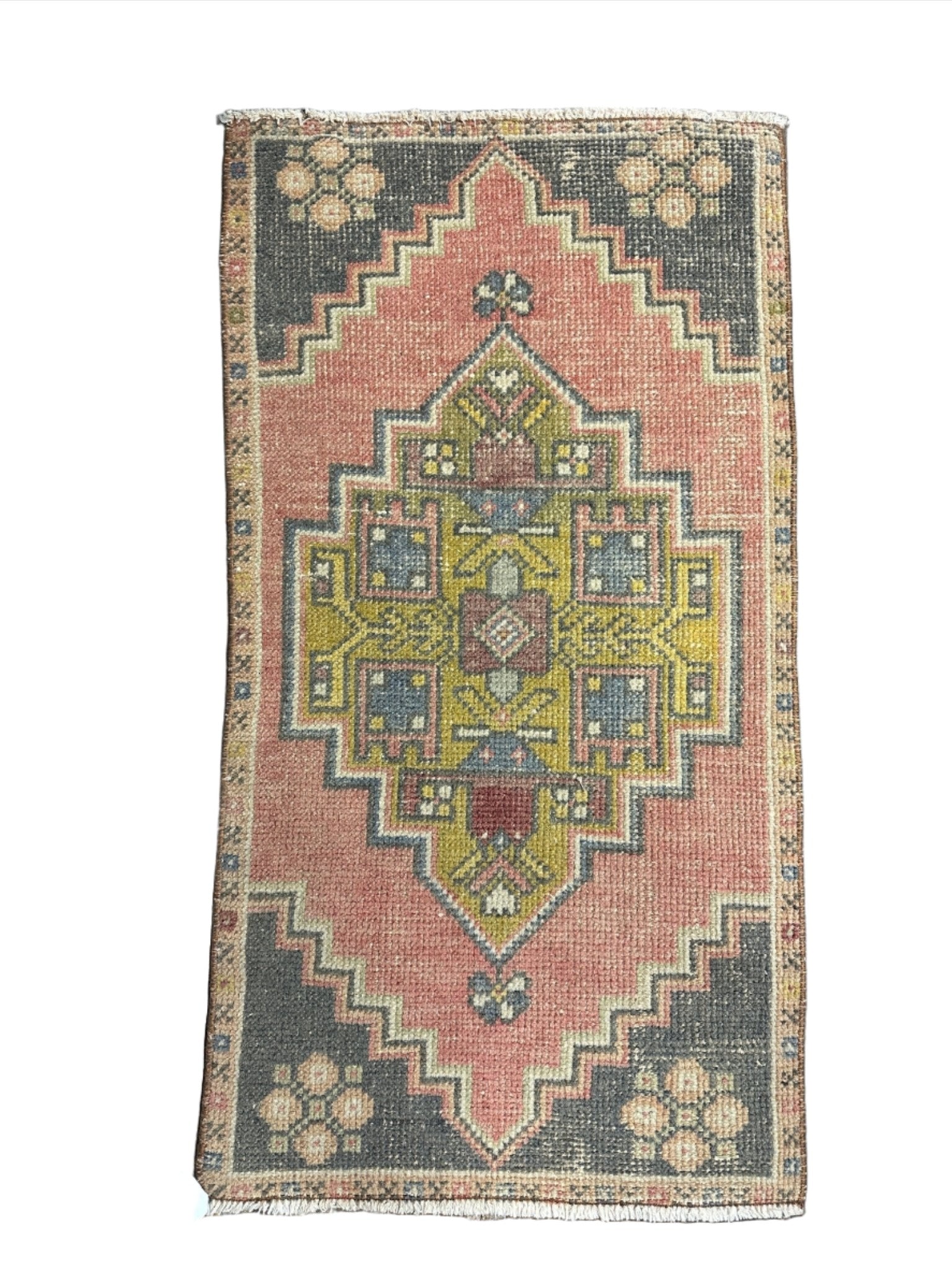 Vintage 1.7x3.4 Turkish Oushak Soft Red Multicolor Small Rug | Banana Manor Rug Factory Outlet