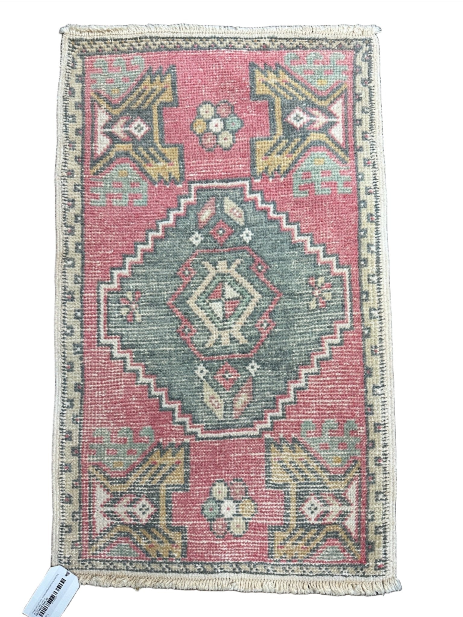 Vintage 1.8x2.10 Turkish Oushak Soft Red and Gray Small Rug | Banana Manor Rug Factory Outlet