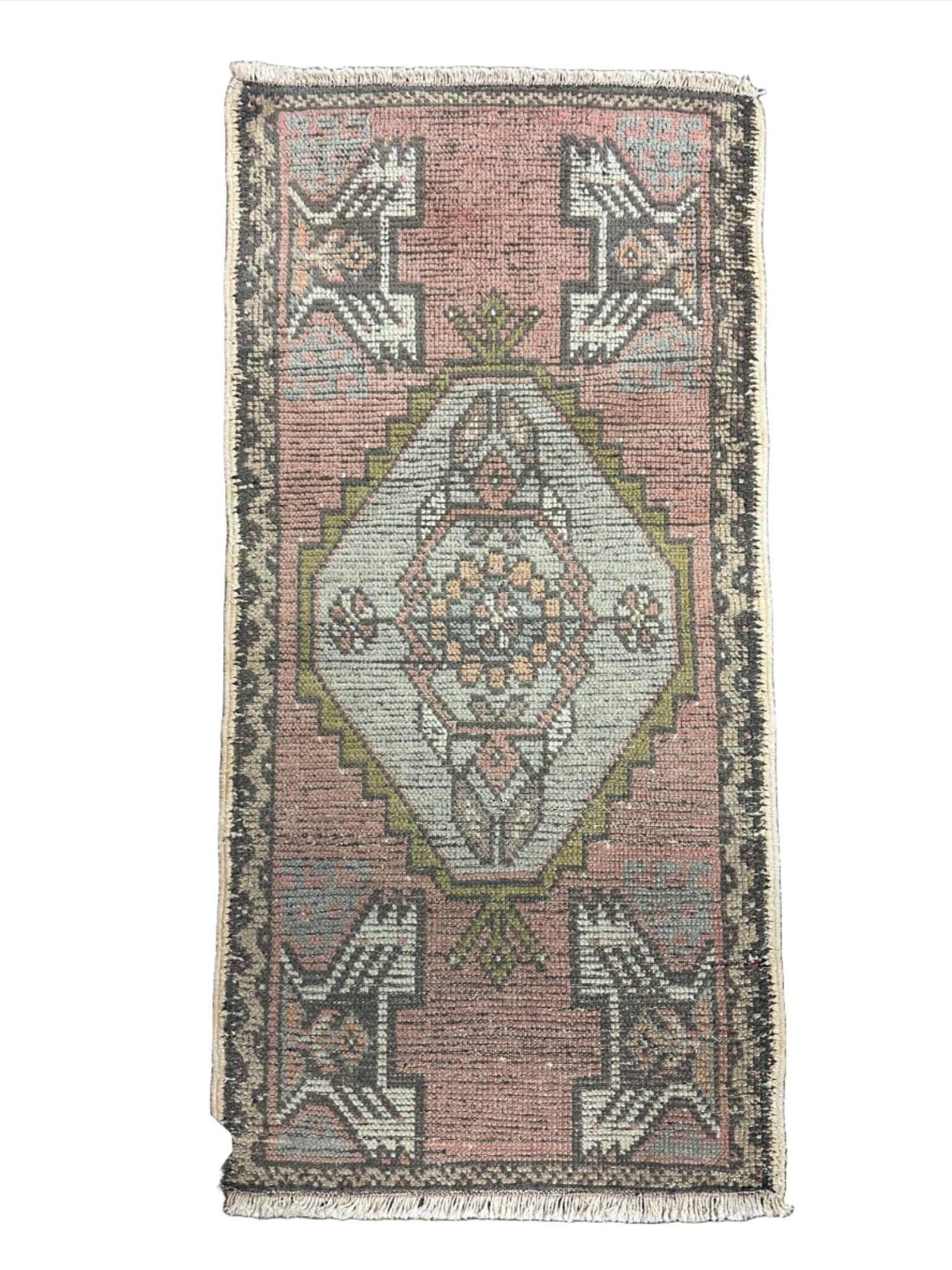 Vintage 1.8x3.6 Turkish Oushak Dark Pink and Gray Small Rug | Banana Manor Rug Factory Outlet