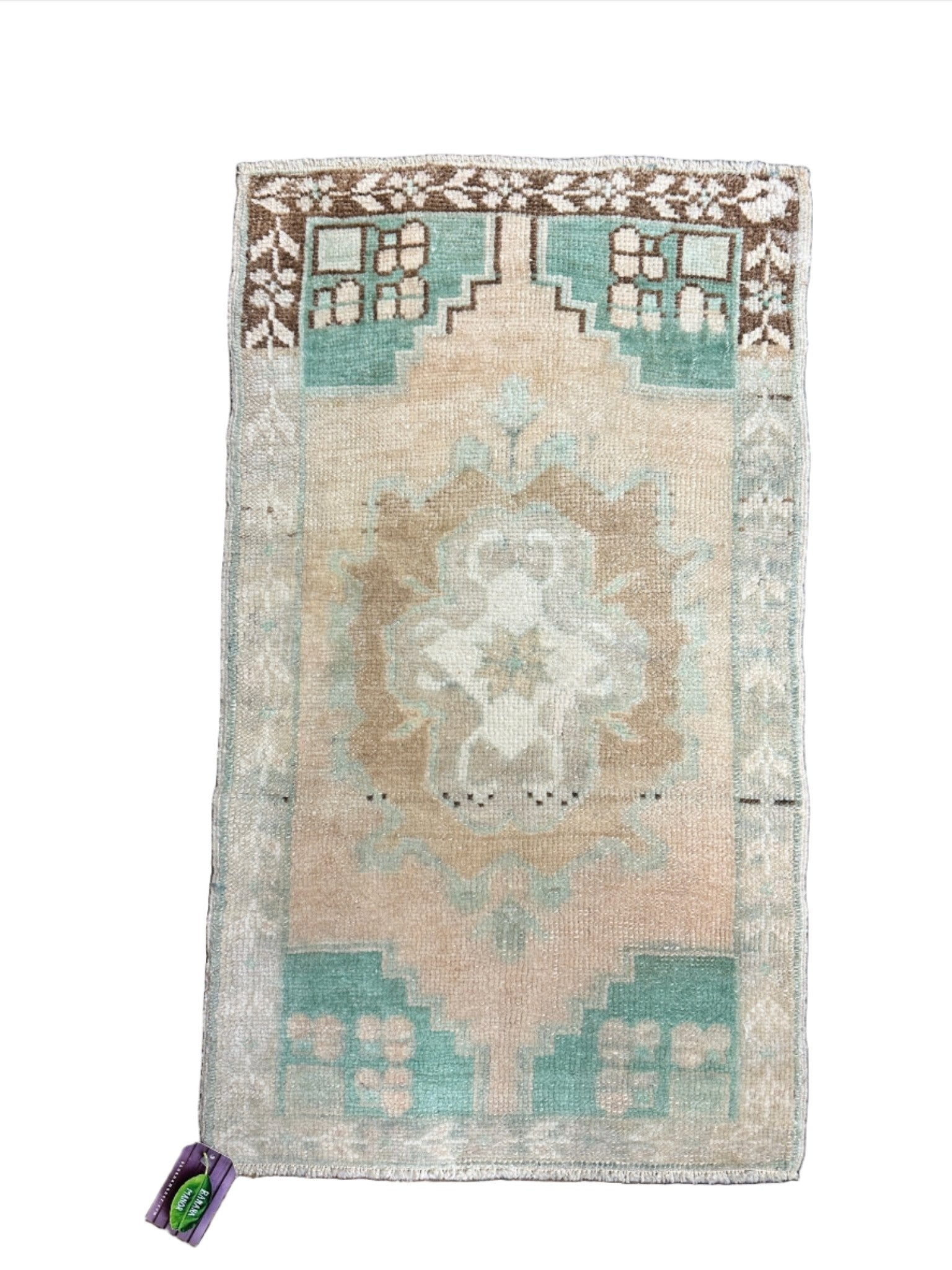 Vintage 1.9x3 Turkish Oushak Peach and Green Small Rug | Banana Manor Rug Factory Outlet