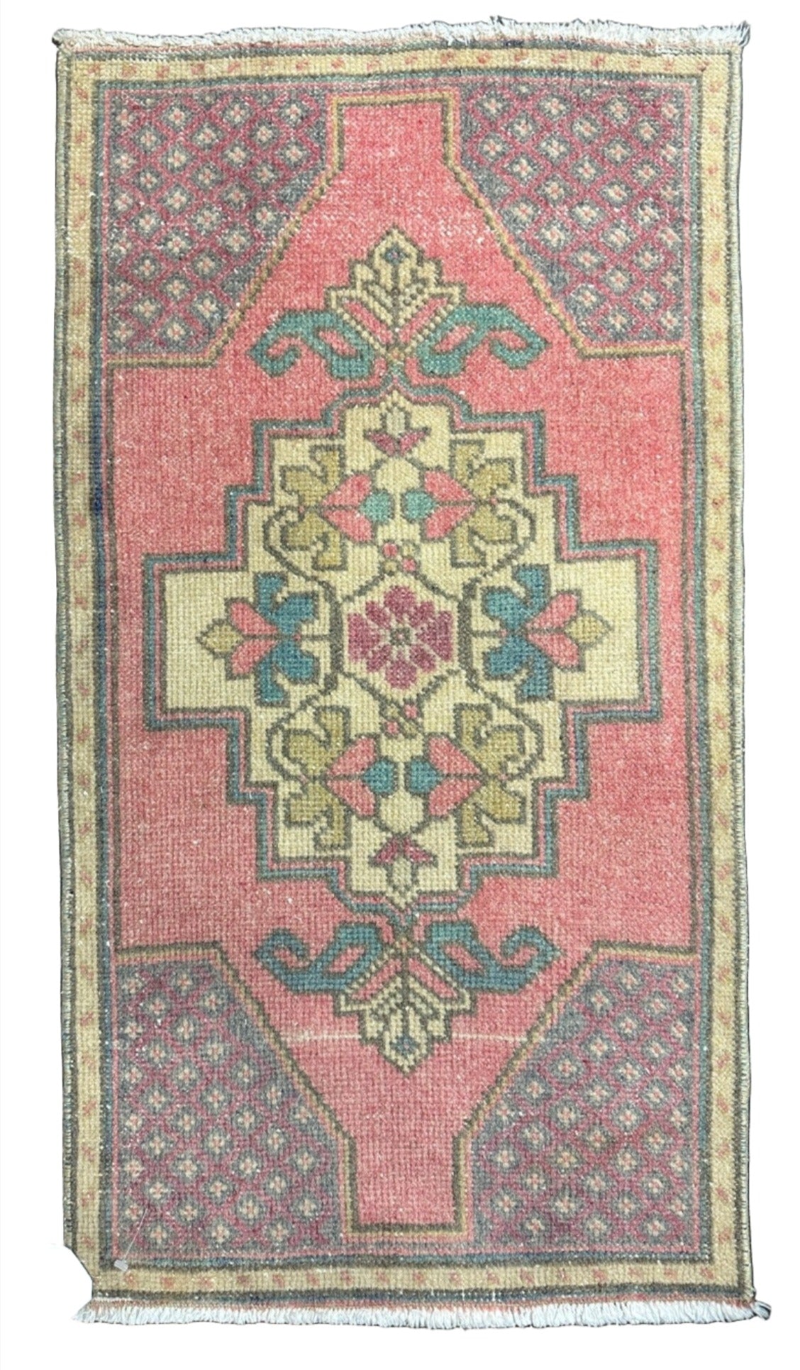 Vintage 1.9x3.3 Turkish Oushak Soft Red and Gold Small Rug | Banana Manor Rug Factory Outlet