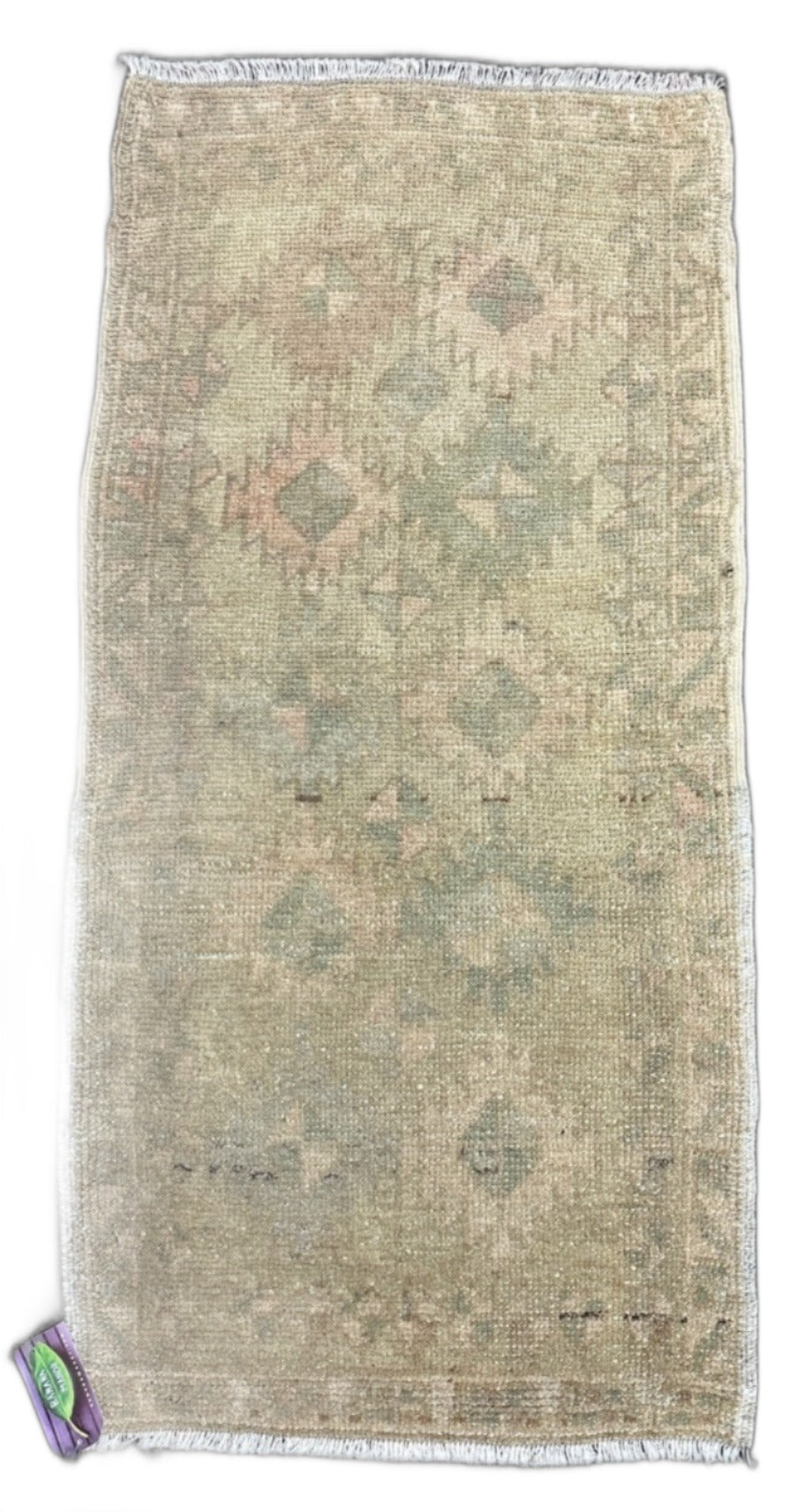 Vintage 1.9x3.8 Turkish Oushak Tan and Green Small Rug | Banana Manor Rug Factory Outlet