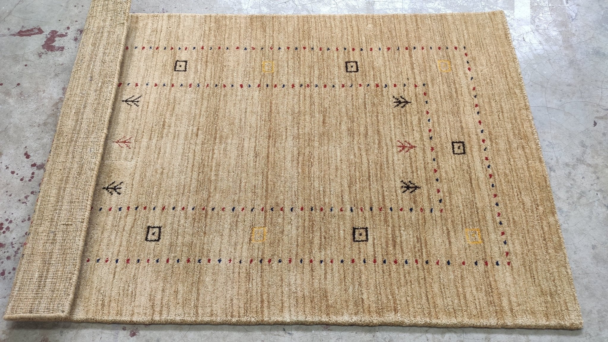 4x5.9 Blue/Beige Handwoven Gabbeh Rug | Banana Manor Rug Factory Outlet