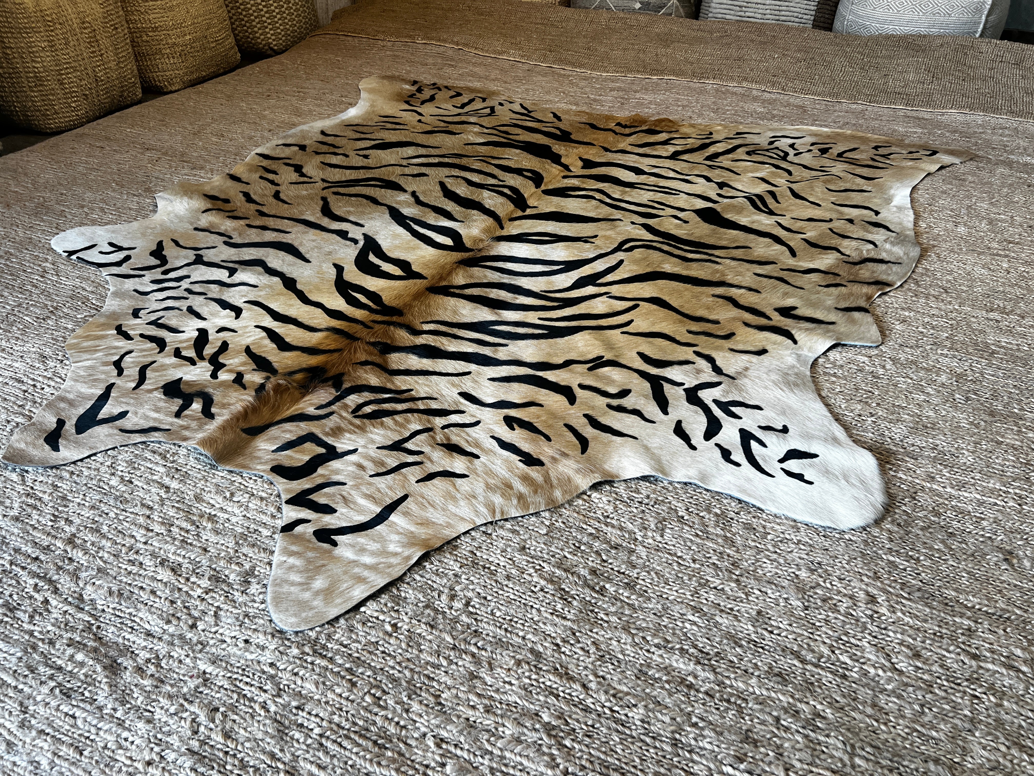 Tiger Print Cowhide Rug | Banana Manor Rug Company