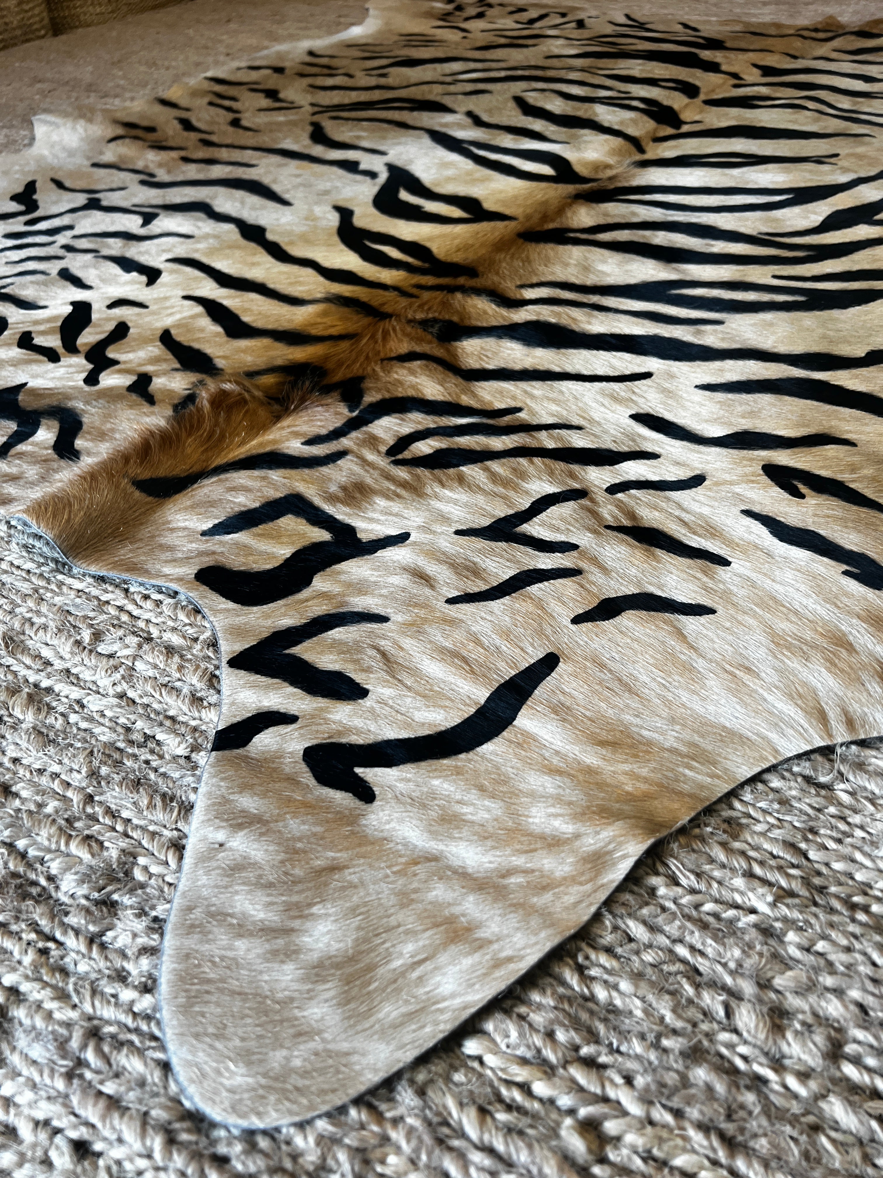 Tiger Print Cowhide Rug | Banana Manor Rug Company