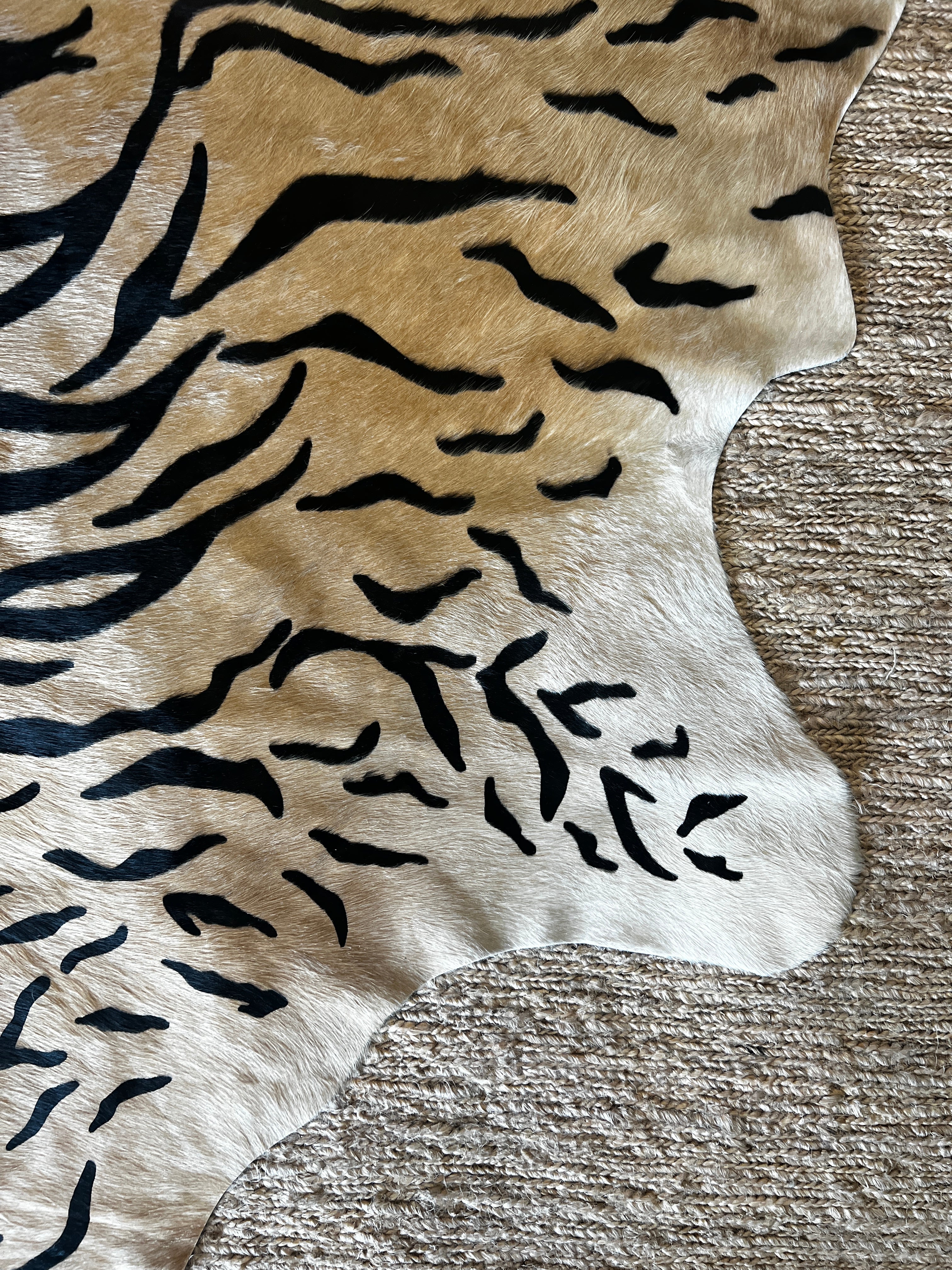 Tiger Print Cowhide Rug | Banana Manor Rug Company