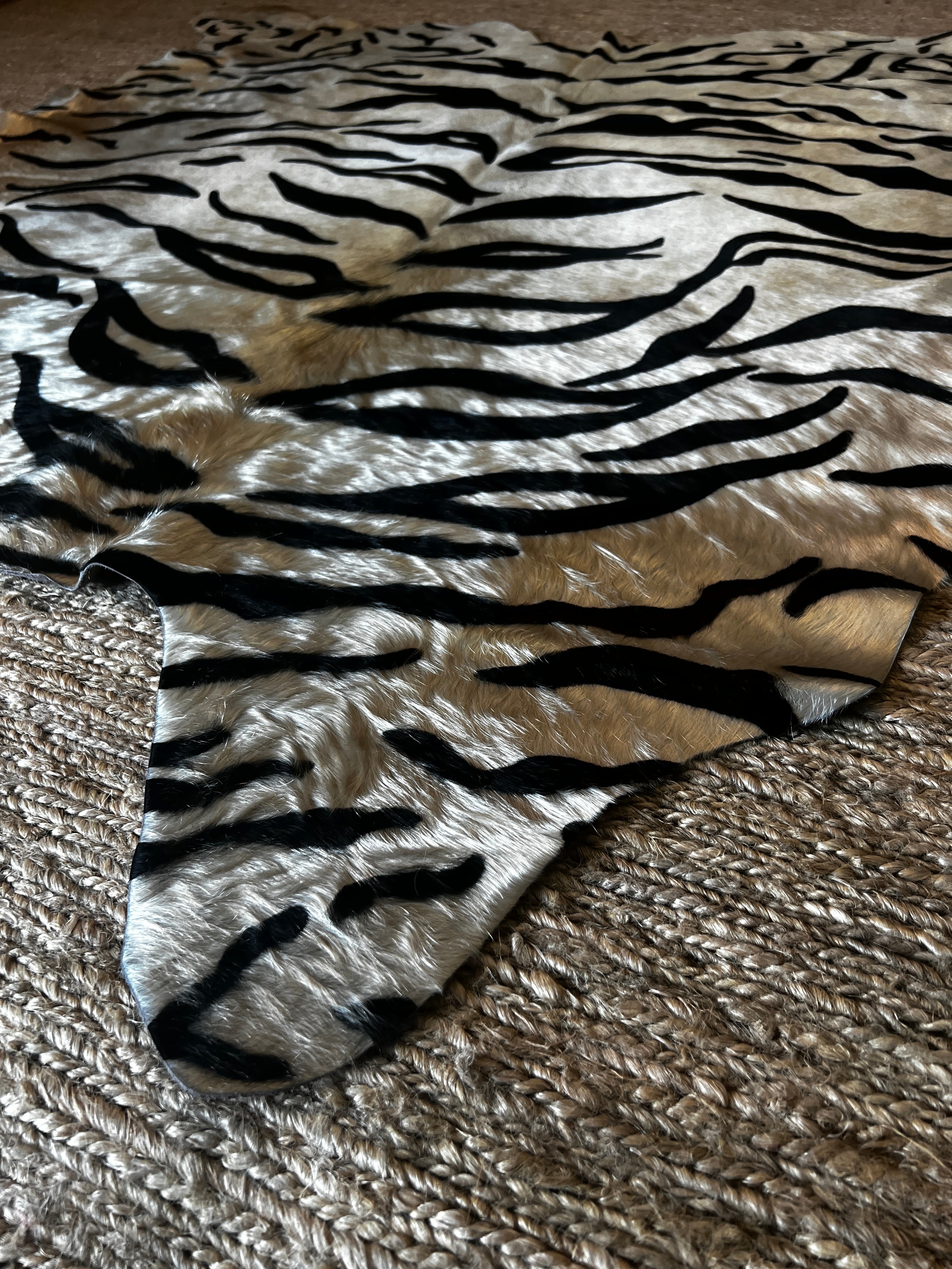 Tiger Print Cowhide Rug | Banana Manor Rug Company
