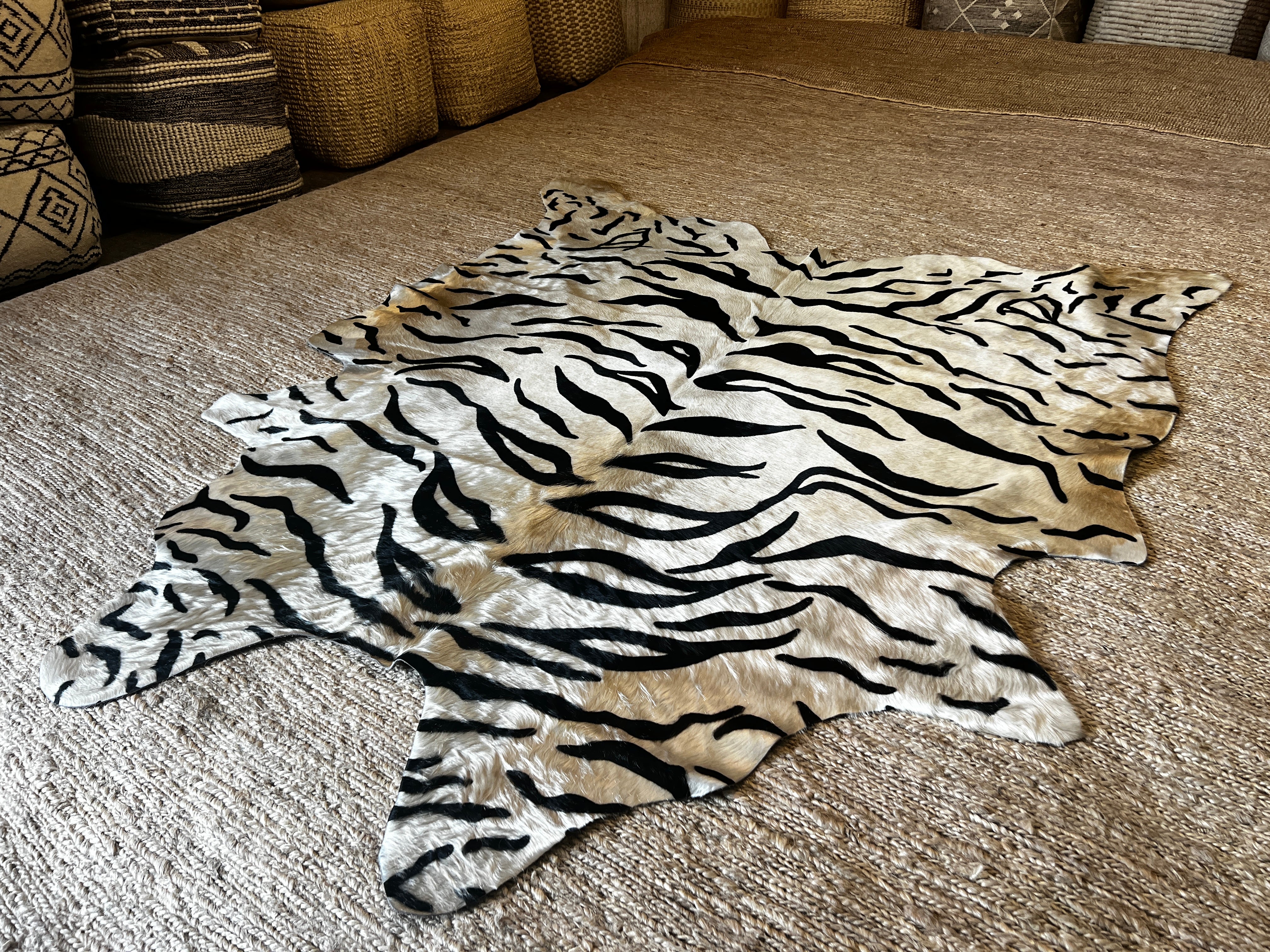 Tiger Print Cowhide Rug | Banana Manor Rug Company
