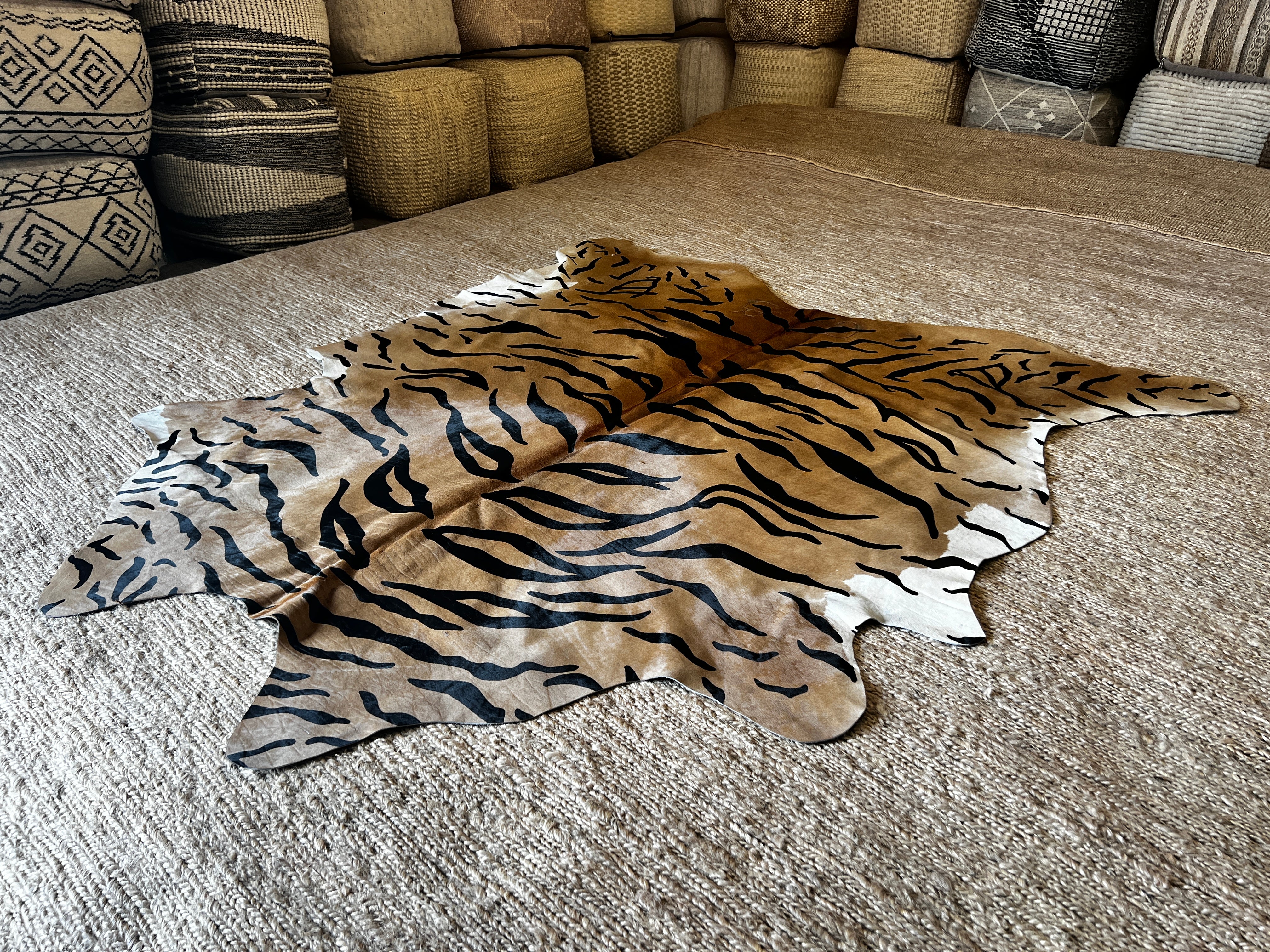 Tiger Print Cowhide Rug | Banana Manor Rug Company