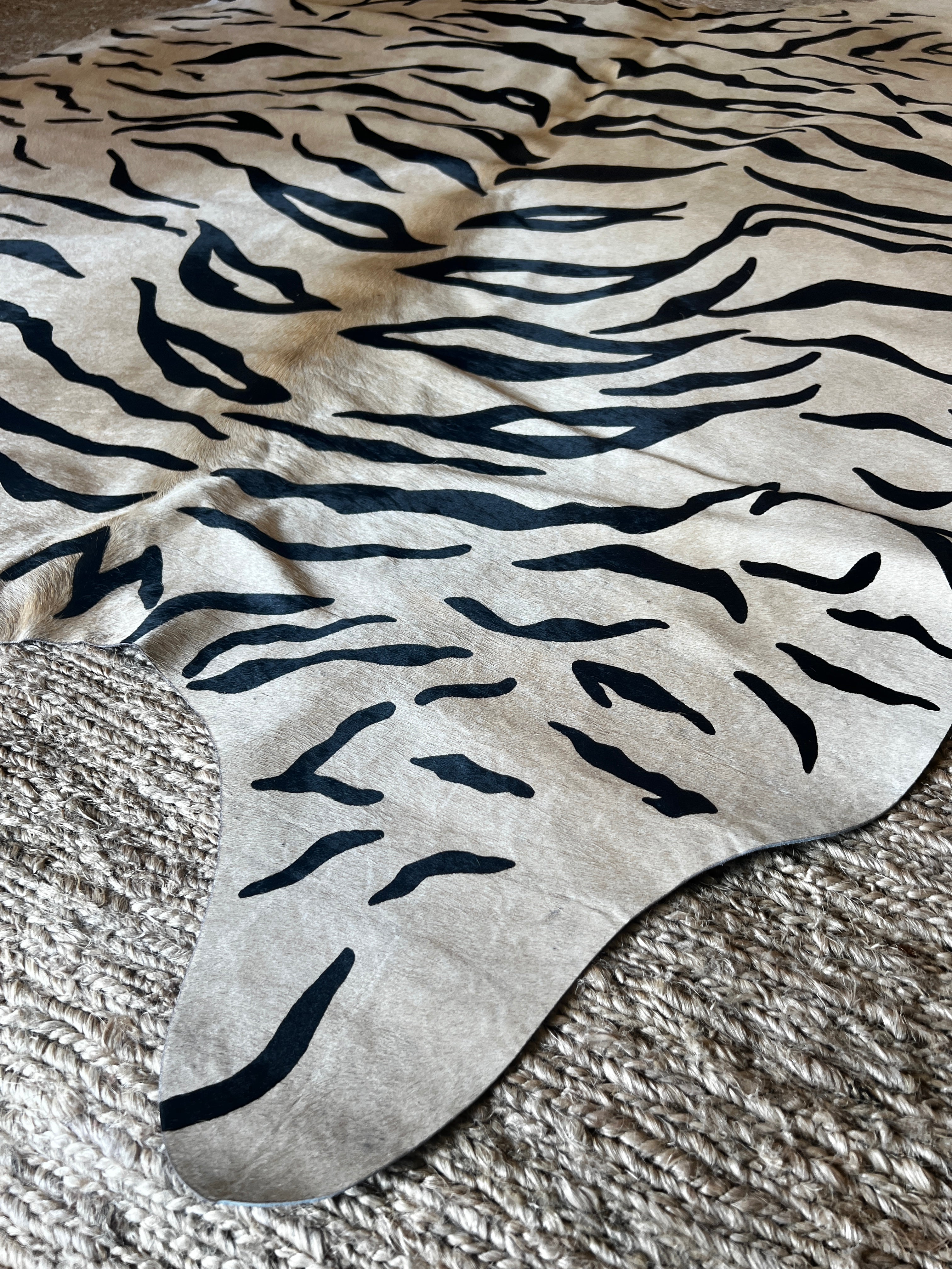 Tiger Print Cowhide Rug | Banana Manor Rug Company