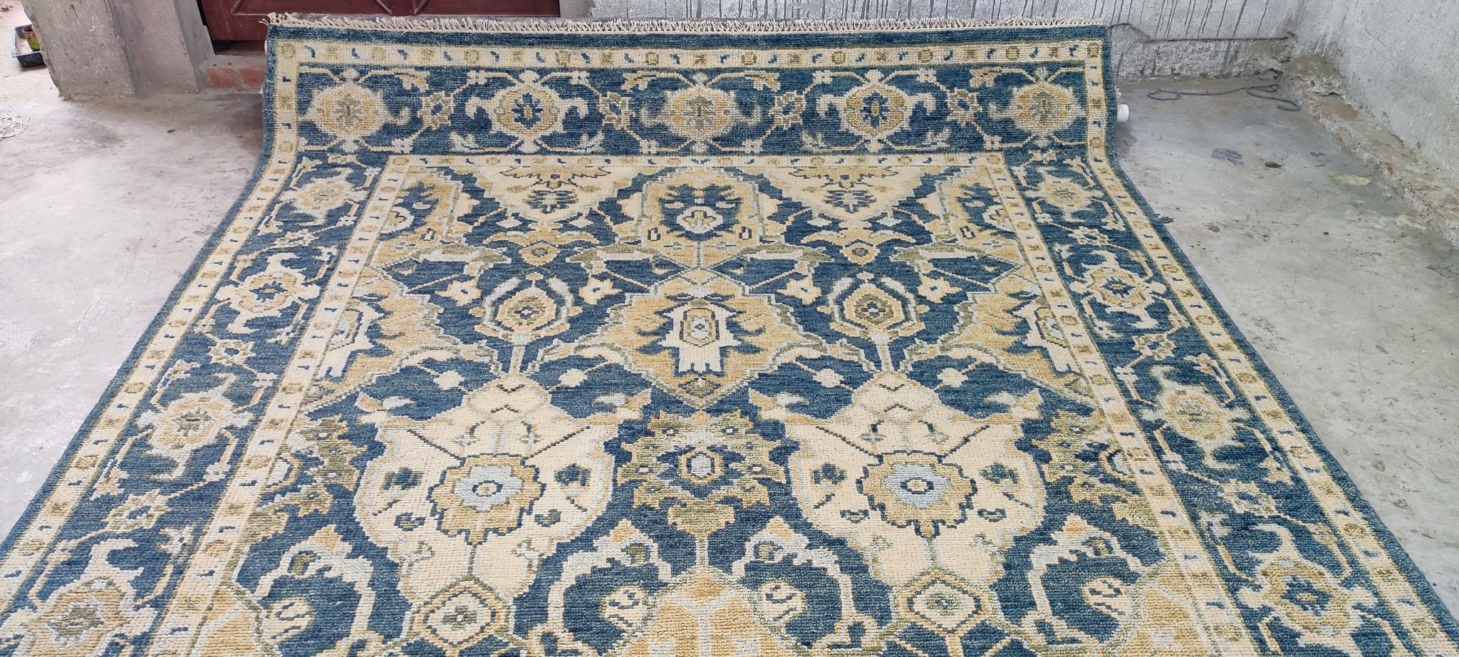 Amber Lewis Dark Green and Grey Hand-Knotted Oushak Rug 8x10 | Banana Manor Rug Company