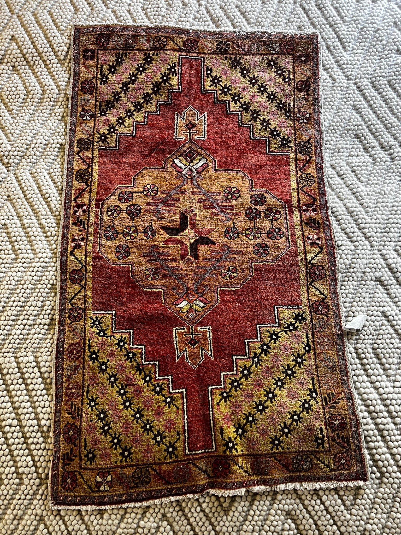 Azra 3.5x5.9 Turkish Vintage Oushak Red and Gold Rug | Banana Manor Rug Factory Outlet